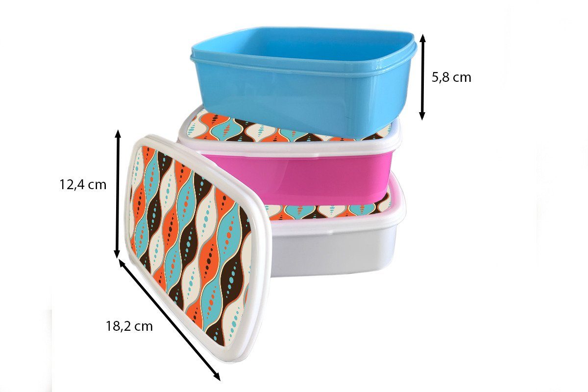 MuchoWow Lunchbox Retro - (2-tlg), Kinder für - weiß Design, Jungs Brotdose, Kunststoff, Erwachsene, Kreis und Mädchen und Brotbox für