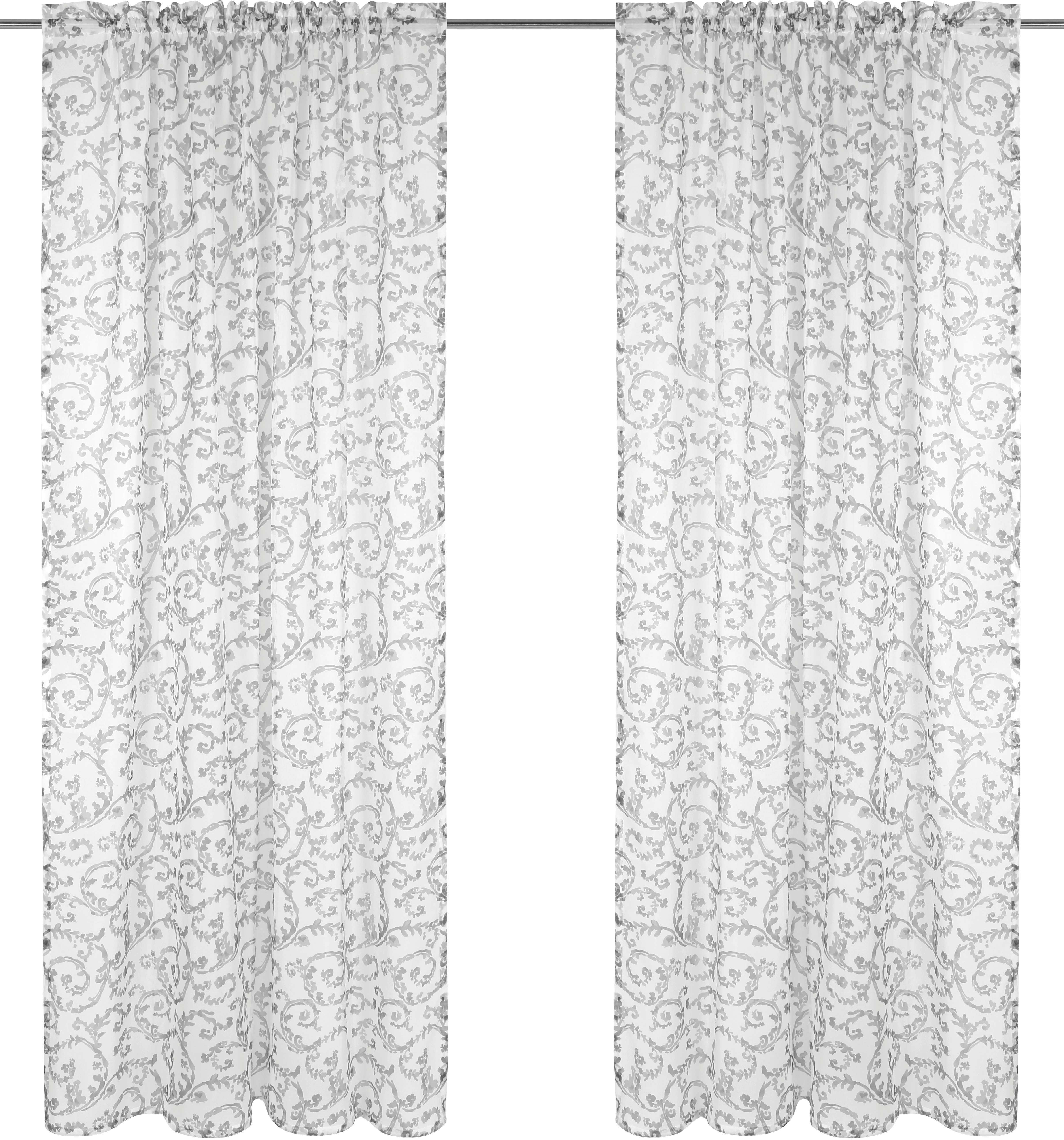 Gardine INA, DELAVITA, Stangendurchzug (1 St), transparent, transparent, bedruckt, verschiedene Größen grau | Fertiggardinen