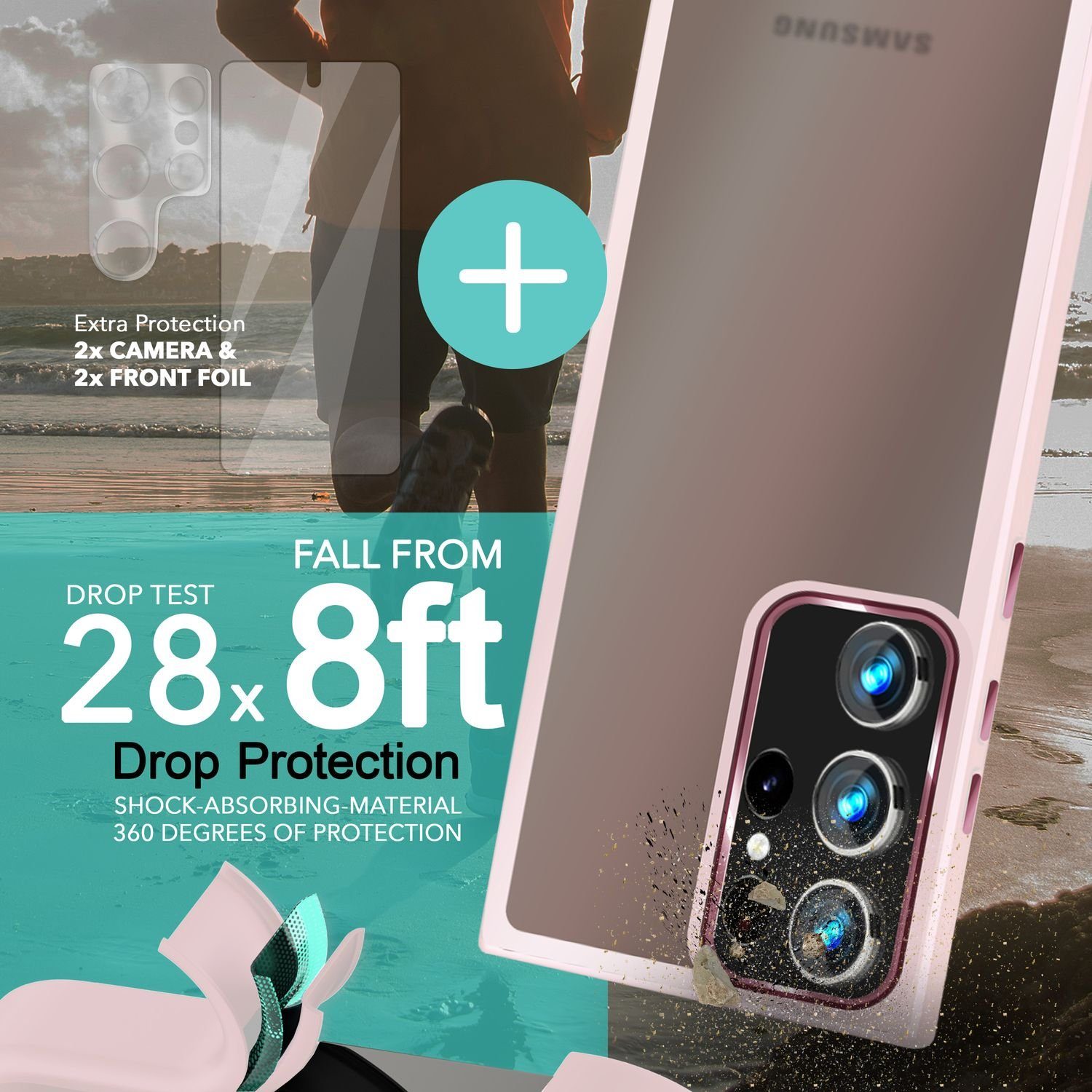 Nalia Smartphone-Hülle Samsung Galaxy S23 Ultra 17,3 cm (6,8 Zoll), Hybrid Hülle Semi-Transparent Matt / 2x Display- & Kameraschutz / Case