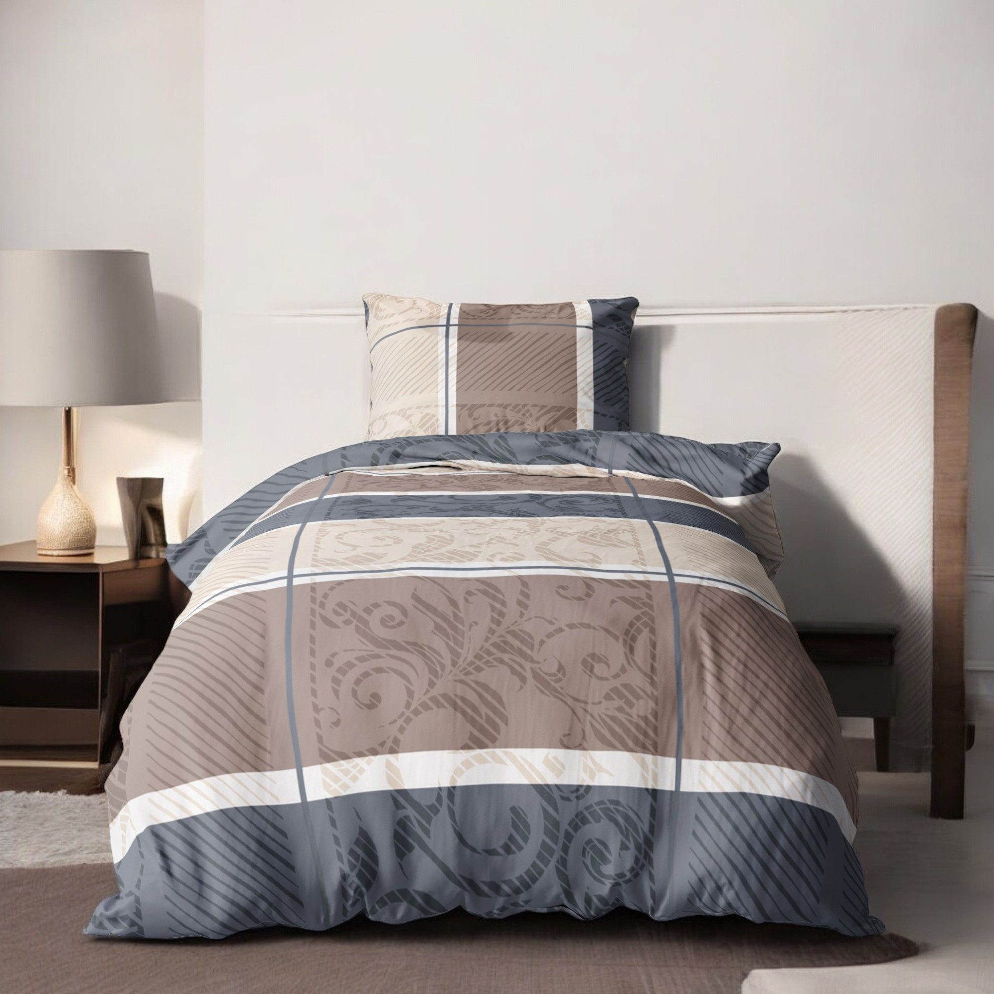 LINKHOFF Bettwäsche Biber Bettwäsche 135x200 + 80x80 cm 2tlg. Taupe, Beige günstig online kaufen