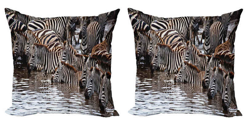 Kissenbezüge Modern Accent Doppelseitiger Digitaldruck, Abakuhaus (2 Stück), afrikanisch Zebra Gnu-Herde