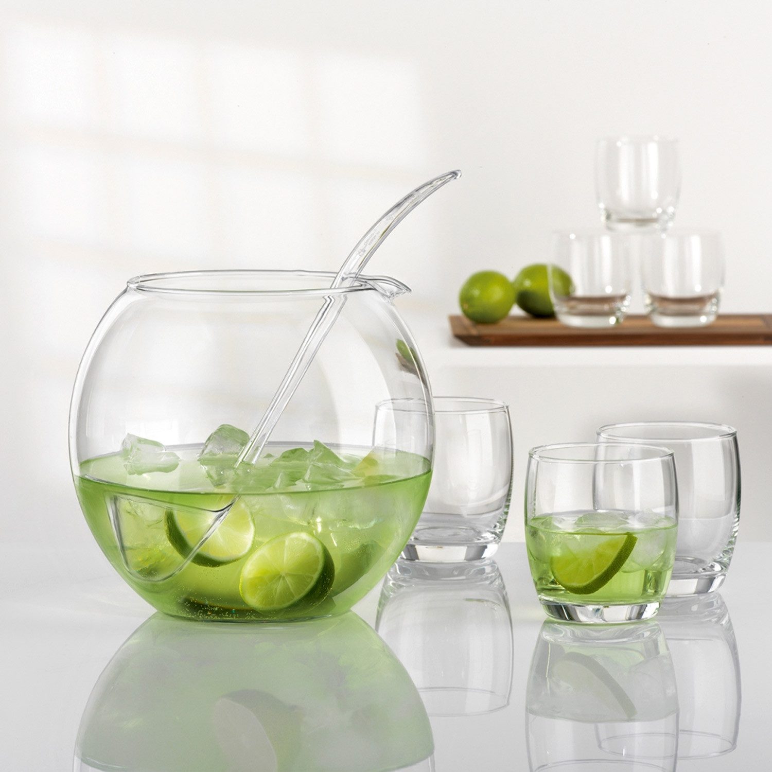 BOHEMIA SELECTION Bowle-Set LIBERA, Glas, Transparent, (8-tlg), bestehend aus 6 Gläsern, 1 Schüssel und 1 Schöpflöffel
