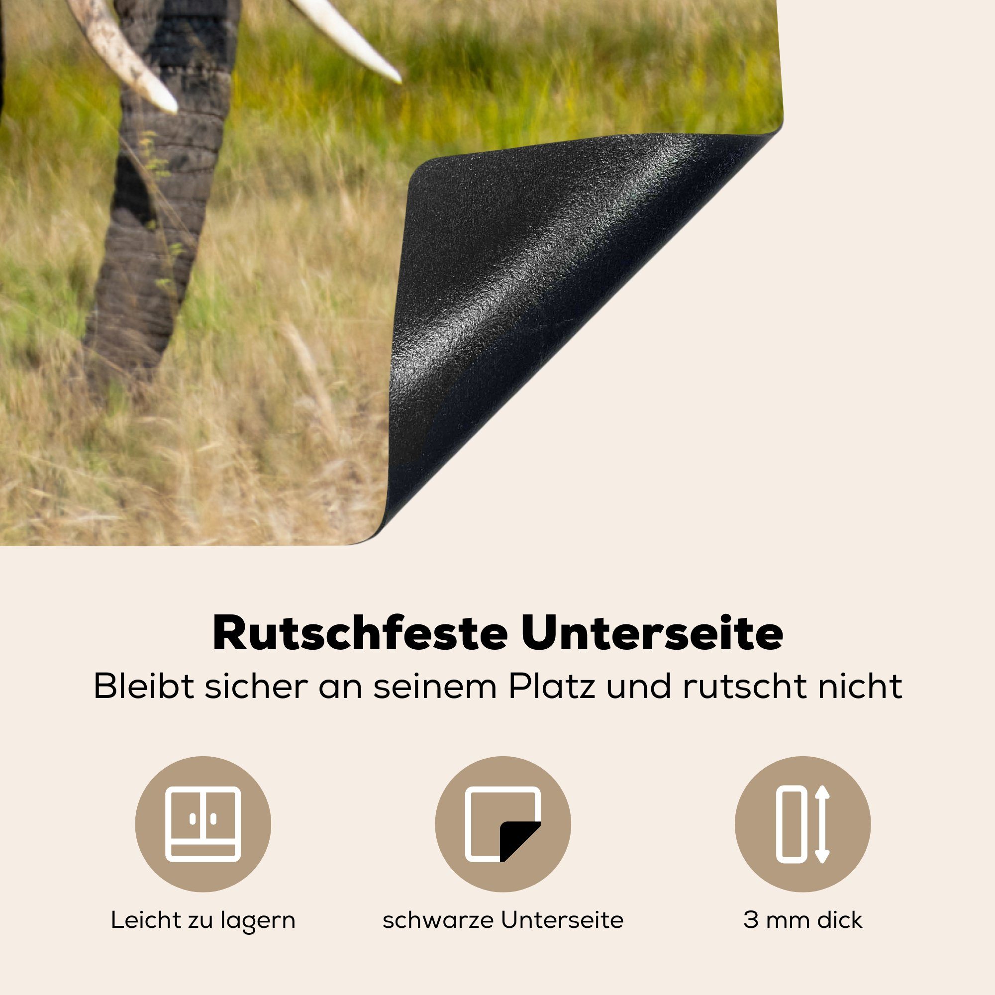 MuchoWow Herdblende-/Abdeckplatte Elefant - Gras küche Ceranfeldabdeckung, für Tiere Natur, - Vinyl, 83x51 (1 tlg), - cm, Arbeitsplatte