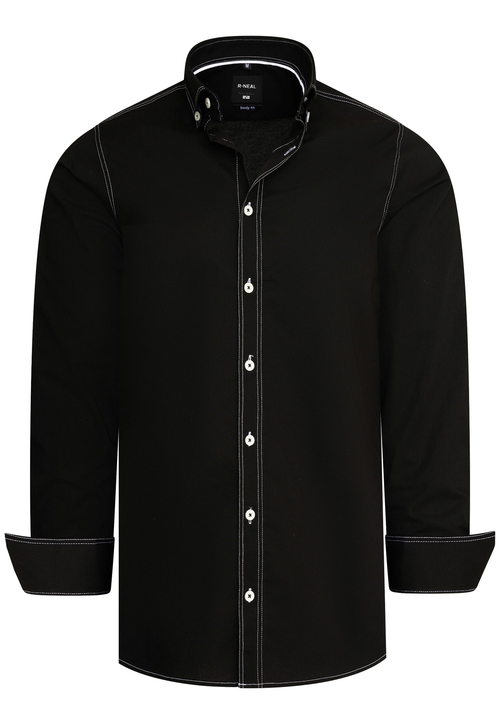 R-NEAL Businesshemd Herren Hemd mit Kontrastnaht Businesshemd Cotton-Stretch Body-Fit
