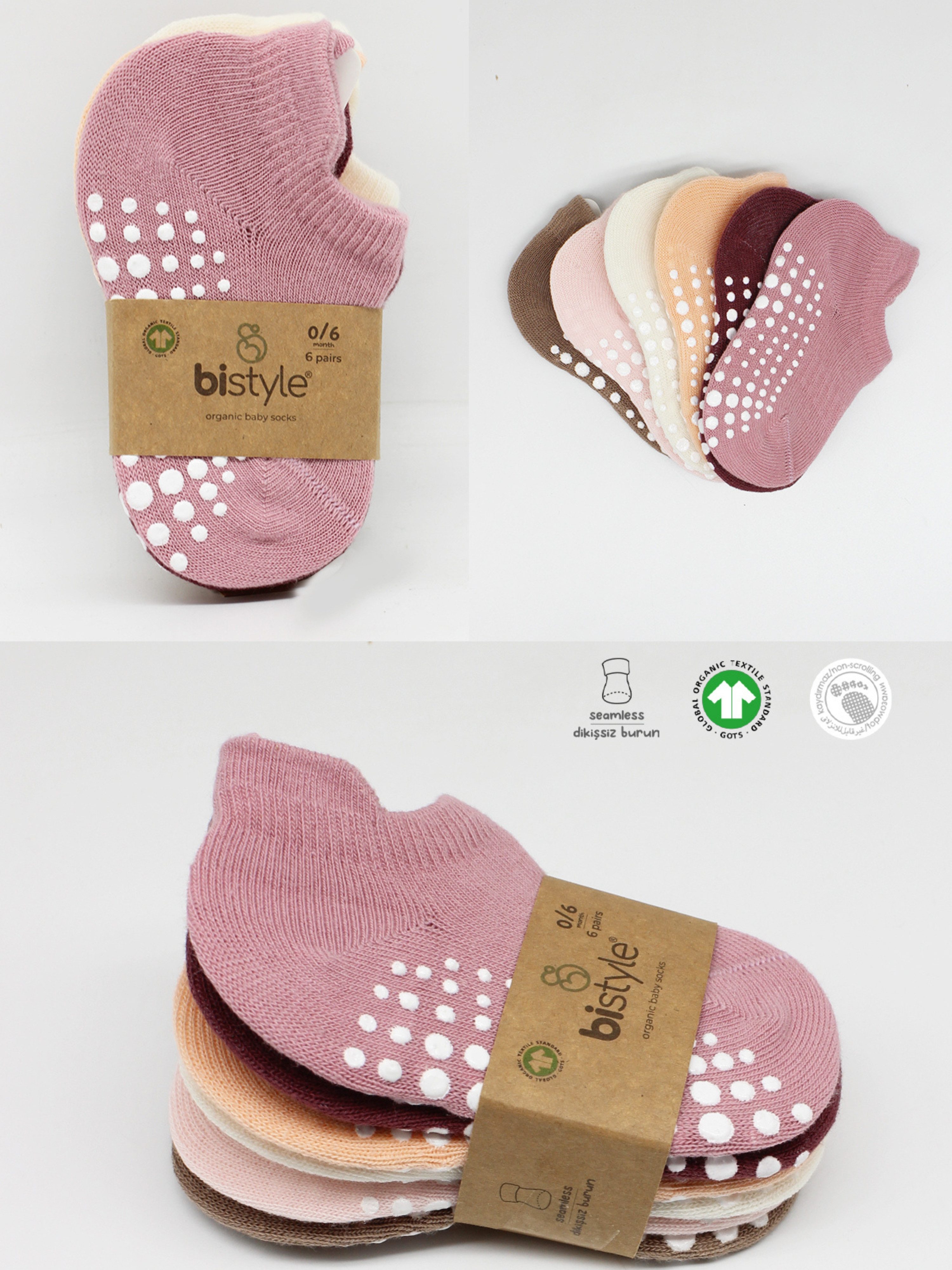bistyle Sneakersocken (6er Pack) ABS für Babys Jungen Mädchen Babysocken Kurzsocken (Set, 6-Paar, 6er-Pack) Anti-Rutsch Bio-Baumwolle GOTS zertifiziert 0-6 Monate bis 2-3 Jahre