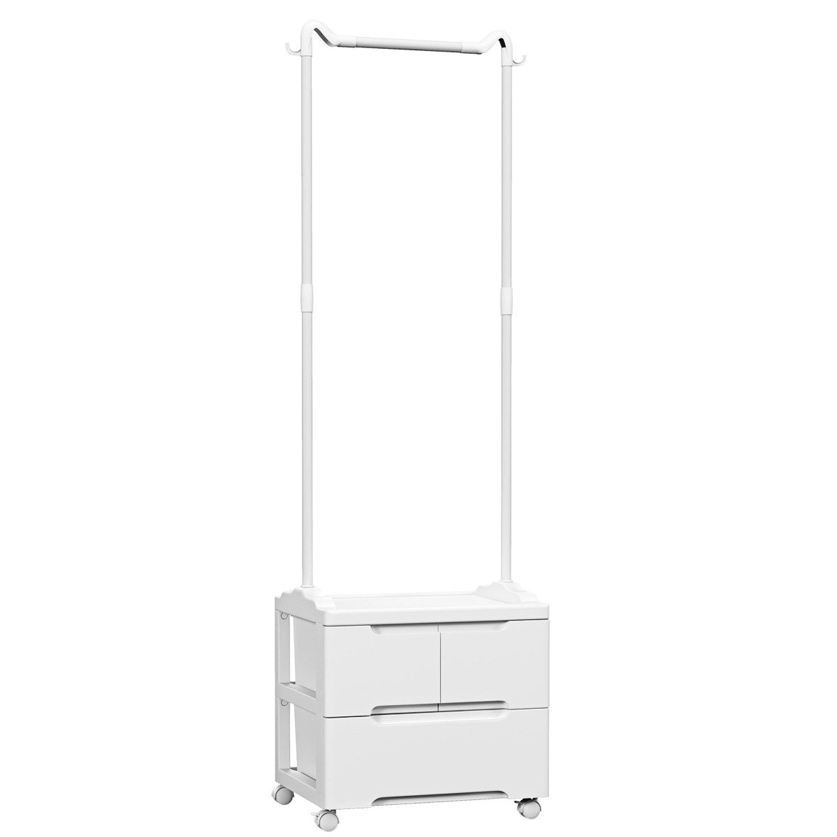 COSTWAY Kleiderständer mit 3 Schubladen, Stange & Haken, auf Rollen,46x38x157cm