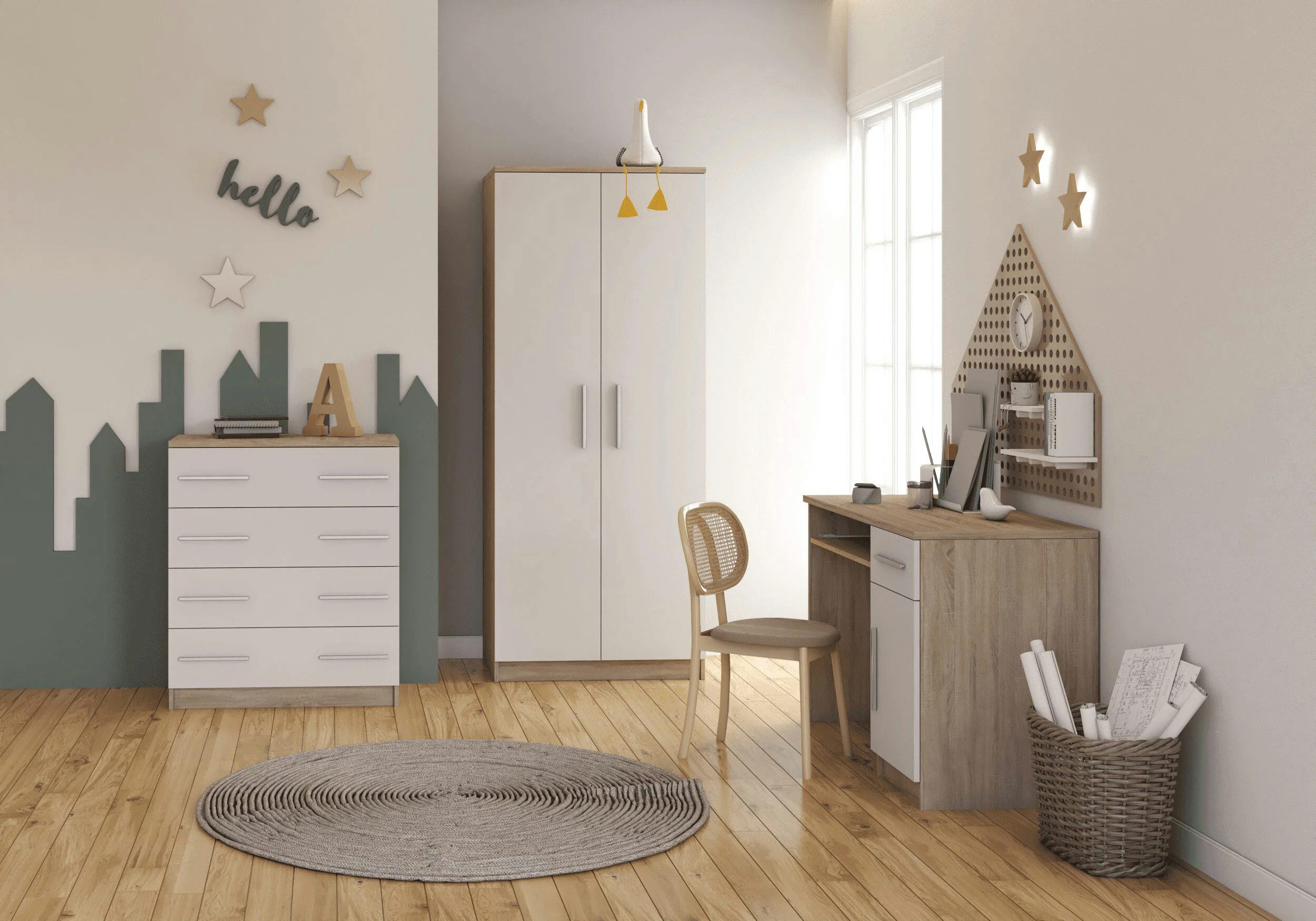 Jugendzimmer-Set Arivo in Eiche Sonoma und Weiß