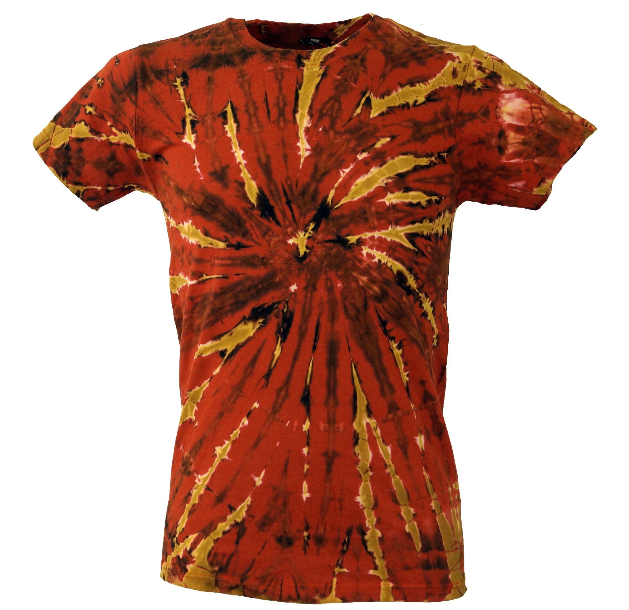Guru-Shop T-Shirt Batik T-Shirt, Herren Kurzarm Tie Dye Shirt -.. Handarbeit, Hippie, Festival, Goa Style, alternative Bekleidung rostorange