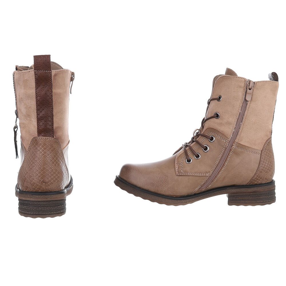 Ital-Design Modischer Damenstiefel mit Schnürung und Reißverschluss Stiefelette (90169741) Blockabsatz Schnürstiefeletten in Hellbraun – Bild 5 von 5