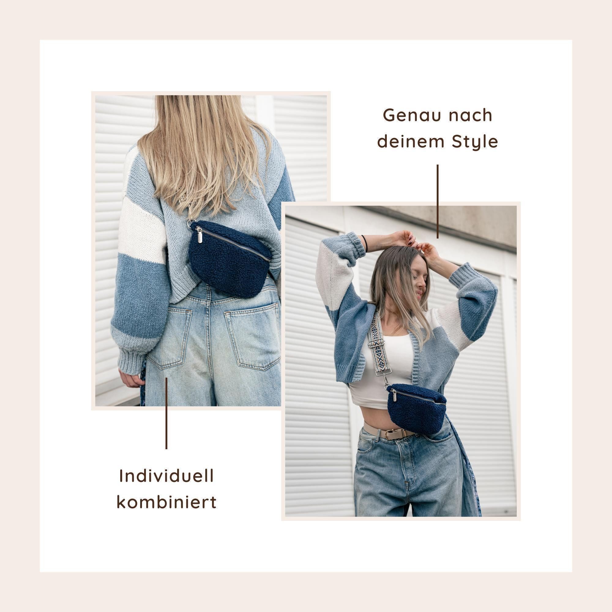 ARTVALL Umhängetasche Teddy Handtasche Brusttasche Schultertasche Beige (Tasche inkl. Taschenband), Bauchtasche Teddy Plüschtasche Teddyfell mit Schultergurt Design Klein