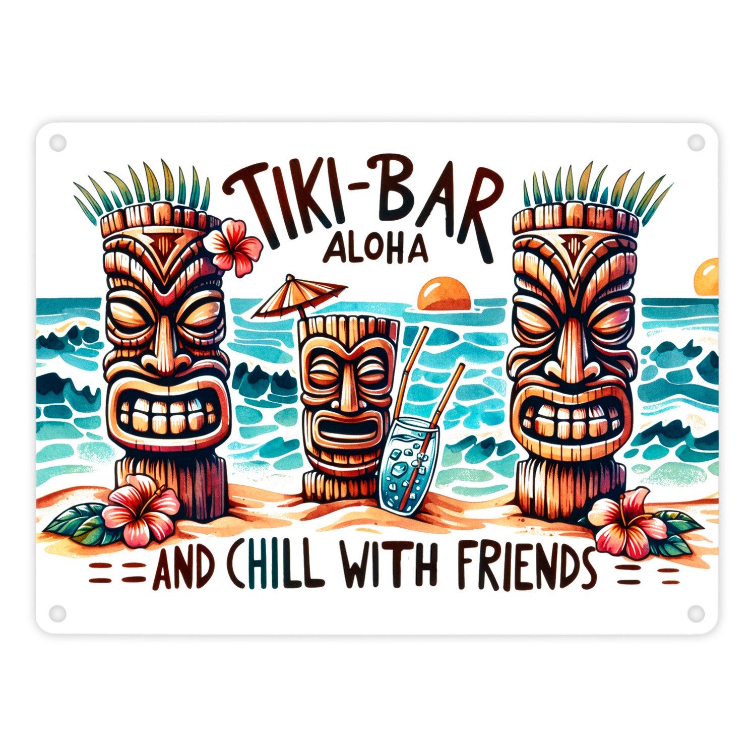 speecheese Metallschild Tiki Bar Aloha Metallschild in 15x20 cm mit Spruch and chill with