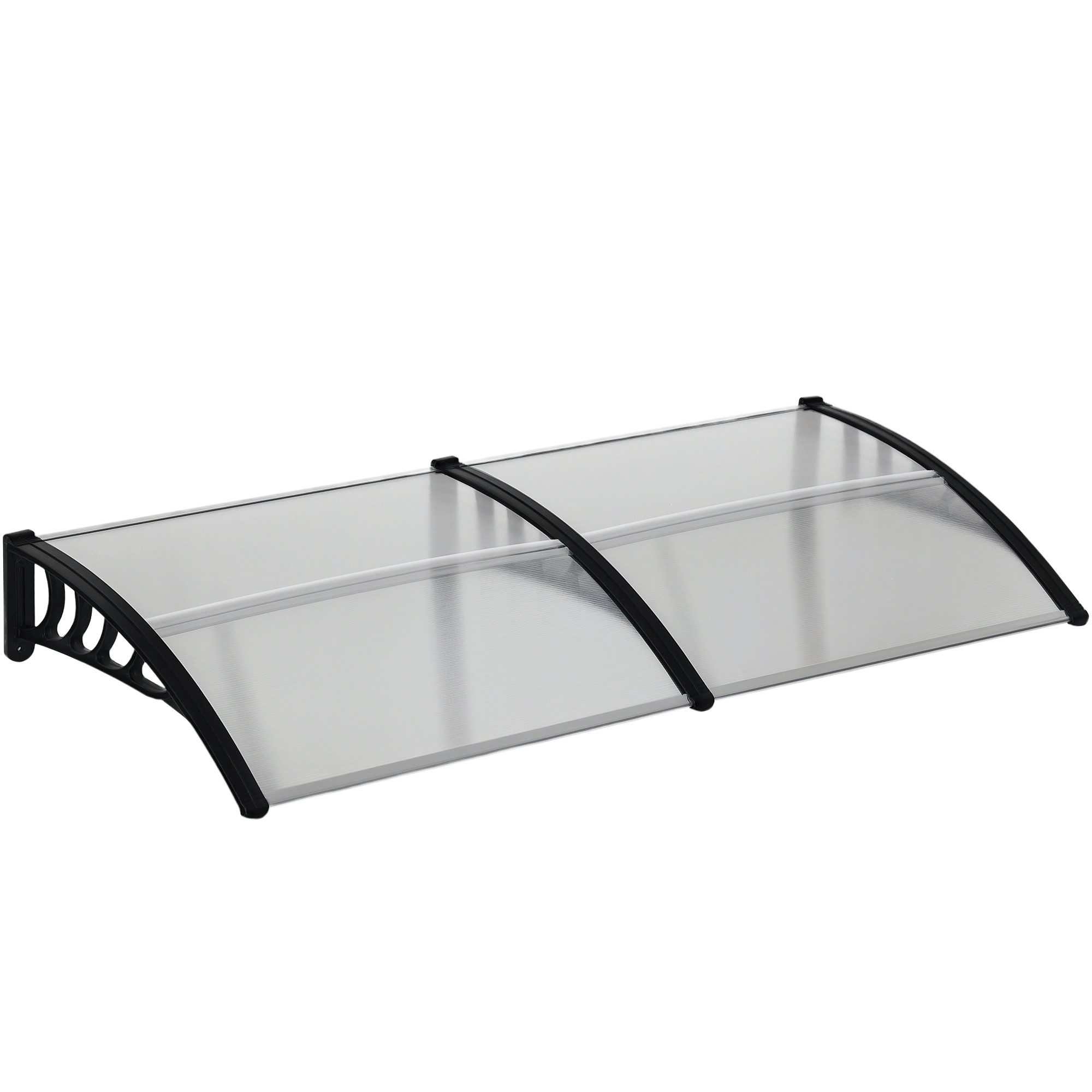 Outsunny Pultvordach Vordach aus Polycarbonat und Aluminium (Überdachung, 1 St., Vordach), 200cm x 96cm x 27cm, Transparent+Schwarz – Bild 2 von 5