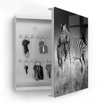 DEQORI Schlüsselkasten 'Zebras beieinanderstehend', Glas Schlüsselbox modern magnetisch beschreibbar