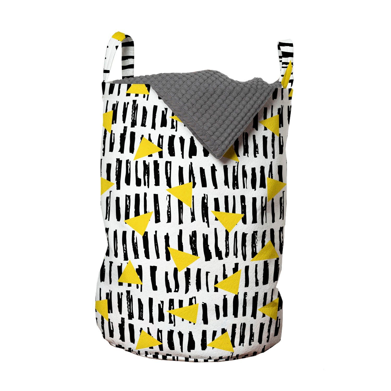 Abakuhaus Wäschesäckchen Wäschekorb mit Griffen Kordelzugverschluss für Waschsalons, Abstrakt Pinsel Linien und Dreiecke