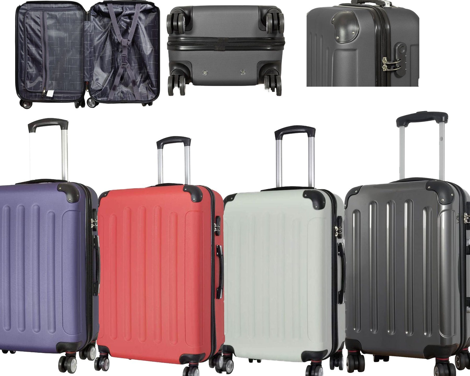 MONOPOL® Hartschalen-Trolley Hartschalen-Trolley Koffer Hartschalenkoffer Trolley 4-Rollen, gefütterter Innenraum/Zahlenschloss/4 Doppellräder