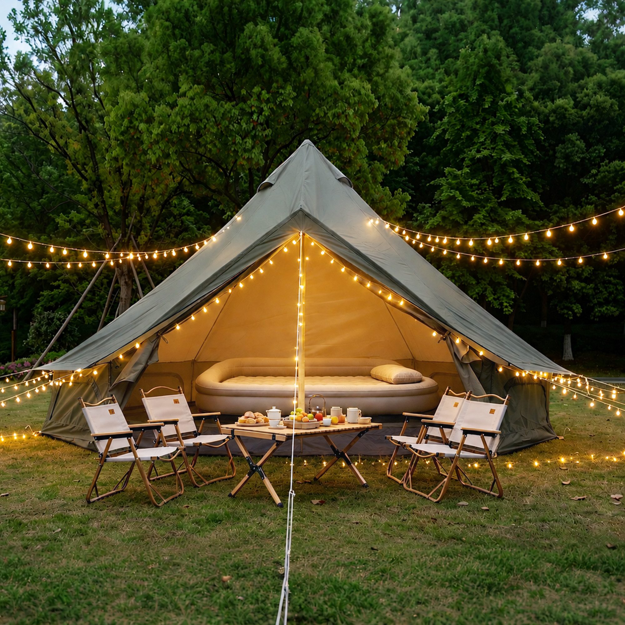 kowdom aufblasbares Zelt Oxford Zelt Familie 4 Jahreszeiten 3m Glamping Zelt mit Ofenloch, Personen: 4, Ofenloch, Insektenschutz, Stehhöhe