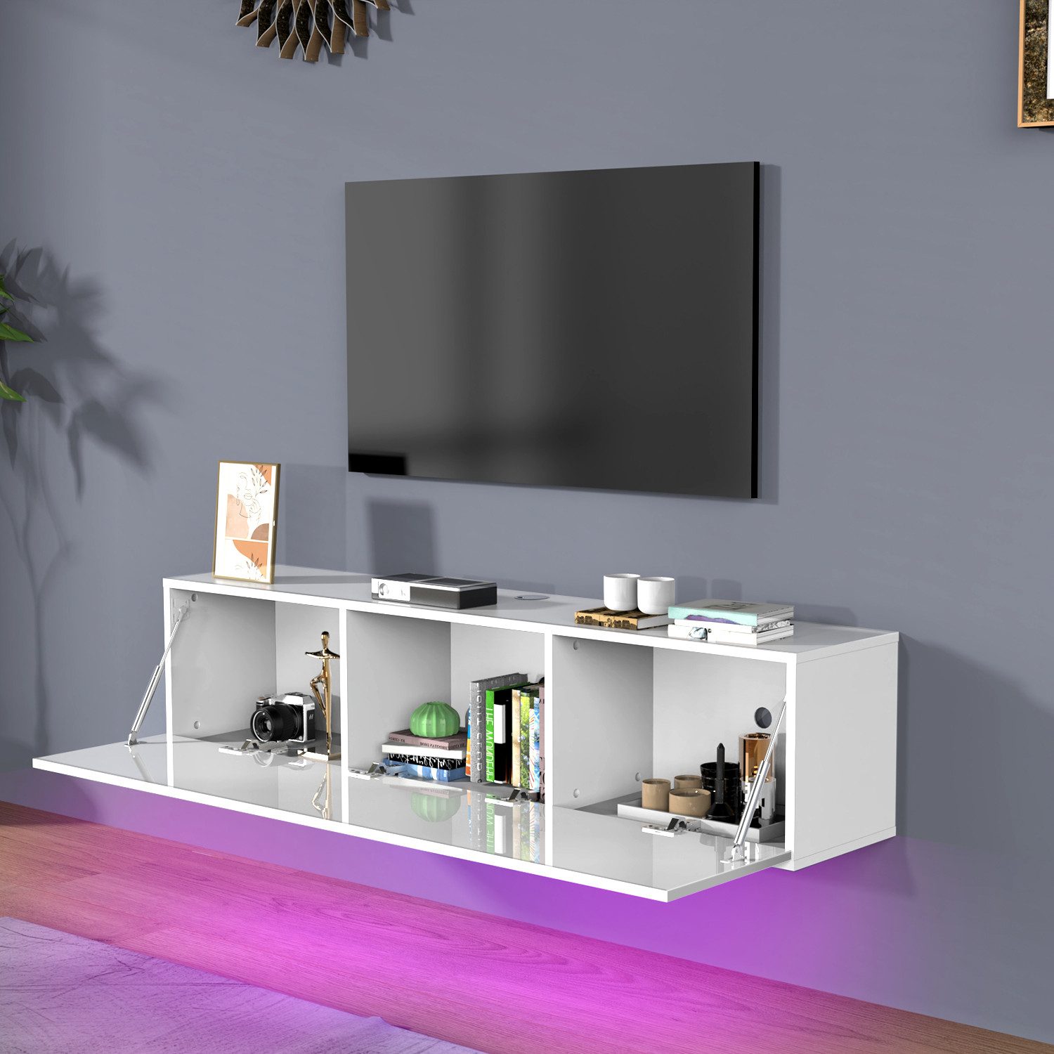 LOVONLIVE TV-Bank Lowboard-TV-Aufbewahrungsschrank, 16-Farben-Led, Hochglan günstig online kaufen