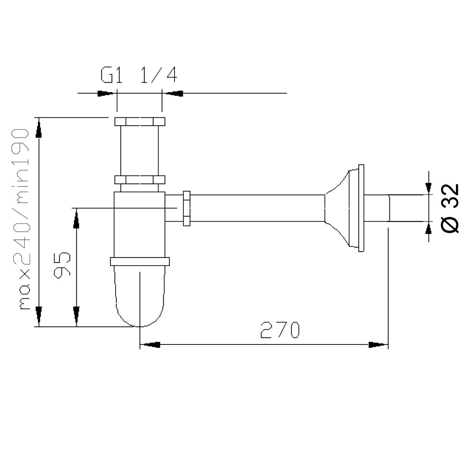 Sapho Siphon RETRO Waschtisch-Siphon 5/4", Abfluss 32mm, poliertes Nickel, Sapho-9598