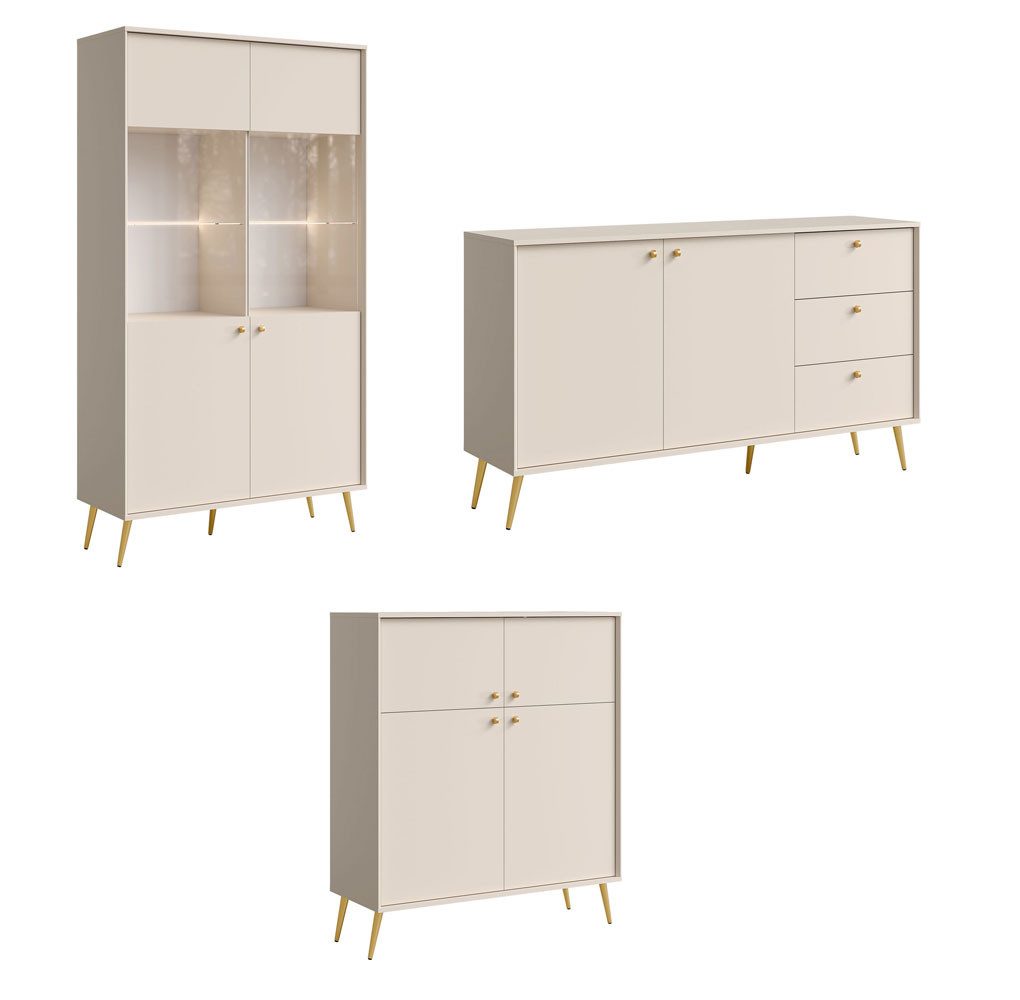 Feldmann-Wohnen Esszimmer-Set Rose, (Ausführung 3-teilig, mit Türen, mit Schubladen, 3-St., moderne Optik, Ausführung 3-teilig), sandbeige 3-teilig