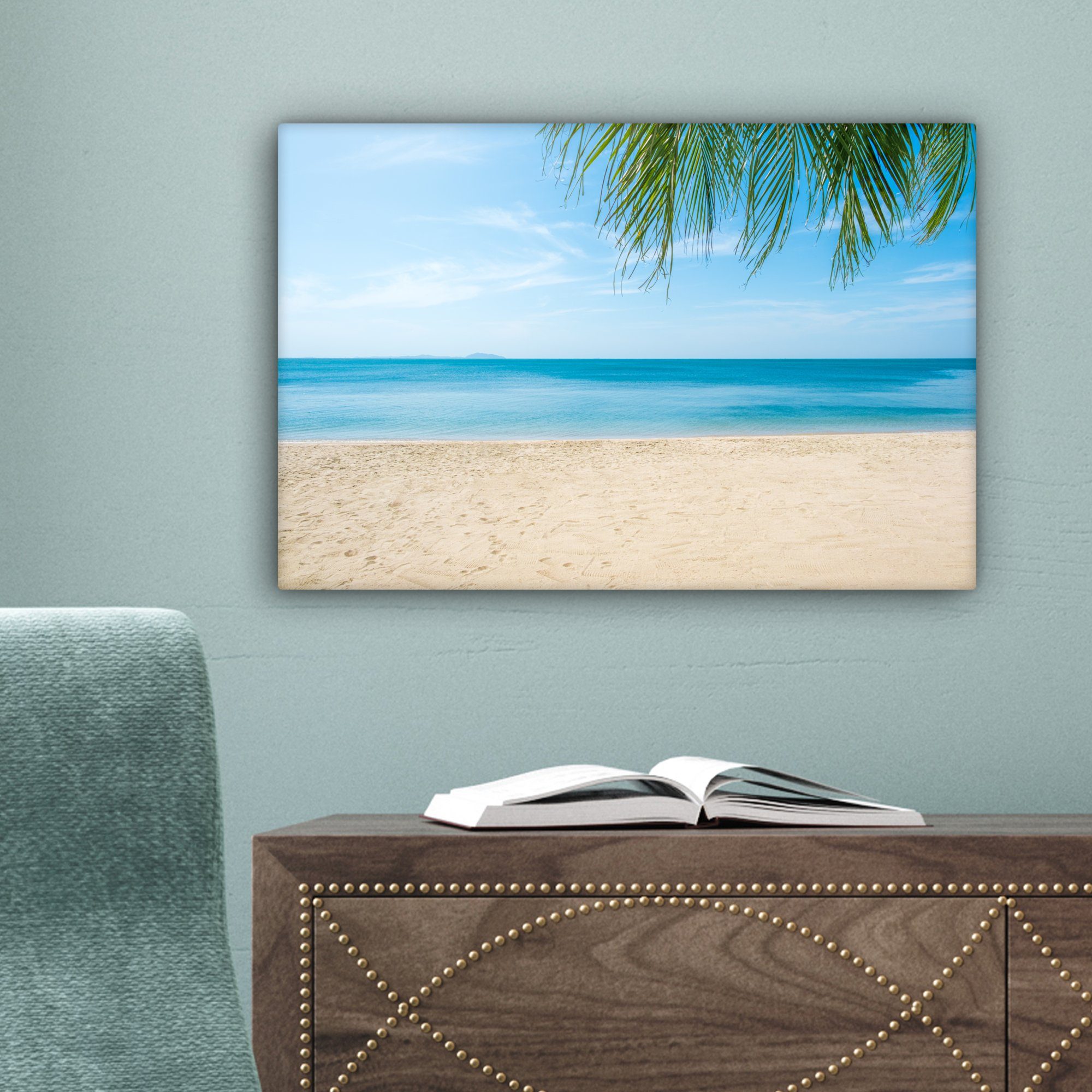 Wandbild Palme, Tropisch Wanddeko, - - (1 OneMillionCanvasses® Leinwandbild Aufhängefertig, cm Leinwandbilder, St), Strand 30x20