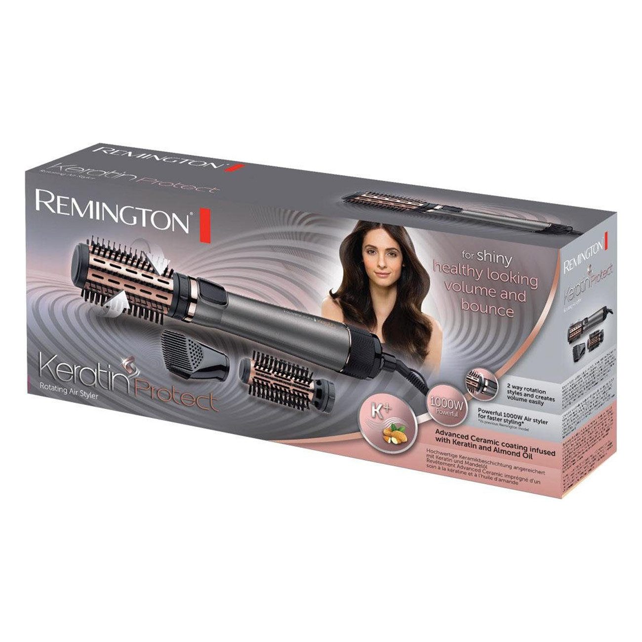 Remington Haartrockner Keratin Protect AS8810, 1000 Watt Leistung, Keramikbeschichtung, Wärmeregler grau
