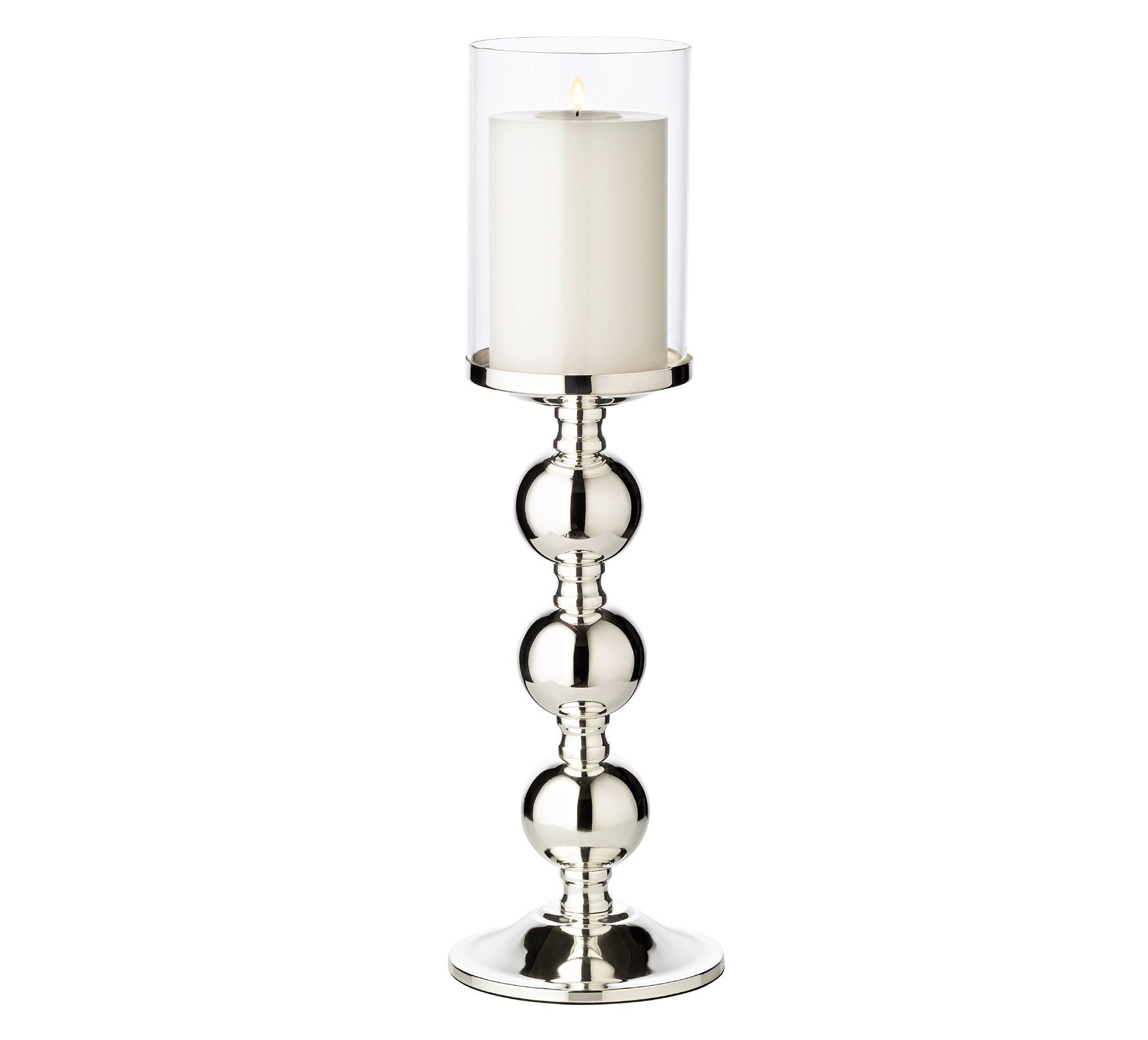 EDZARD Kerzenständer Bamboo, Kerzenleuchter für Stumpenkerzen, Kerzenhalter  mit Glas-Aufsatz und Silber-Optik, versilbert und anlaufgeschützt, Höhe 44  cm