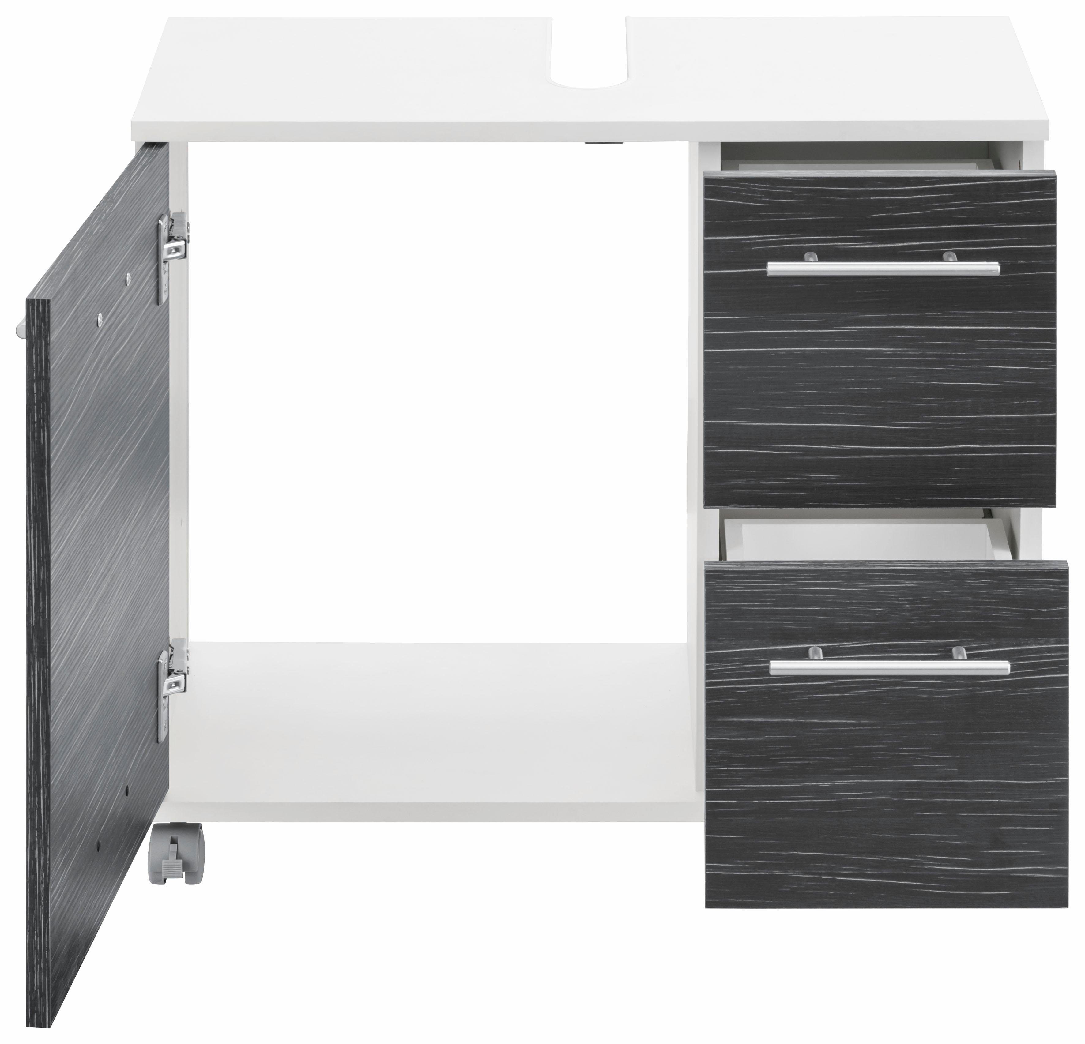 welltime Waschbeckenunterschrank Emmi, Breite 65 cm, Made in Germany auf Rollen, Siphonausschnitt, Metallbeschläge – Bild 4 von 5