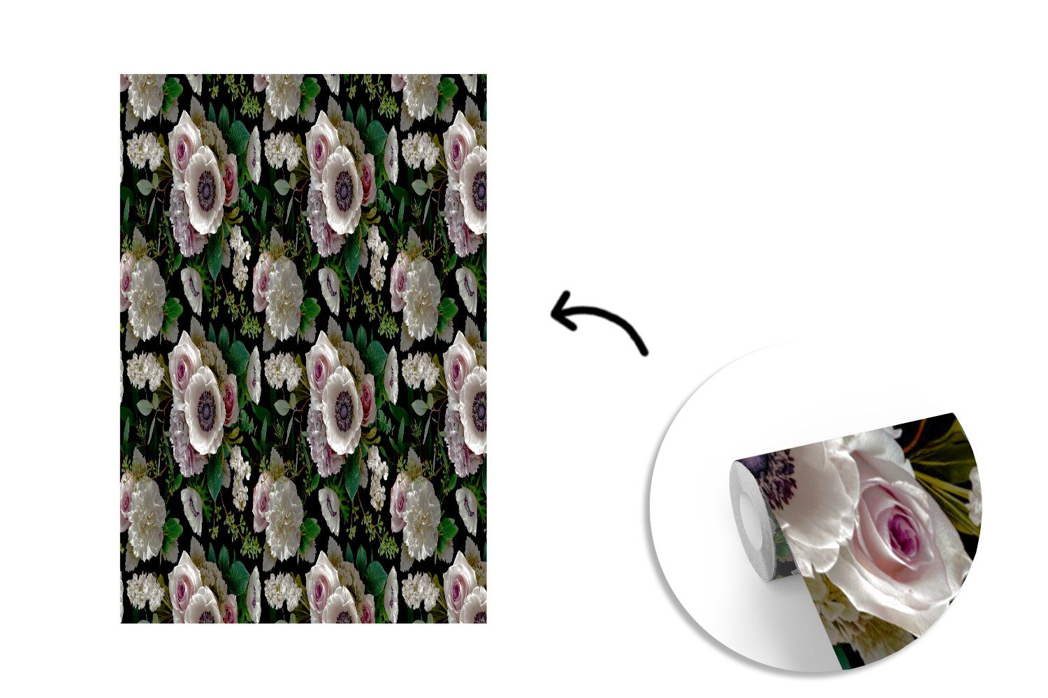 Tapete St), Fototapete Blumen Anemone Matt, bedruckt, - für Montagefertig Wandtapete Wohnzimmer, Muster, MuchoWow - - (3 Farben Vinyl