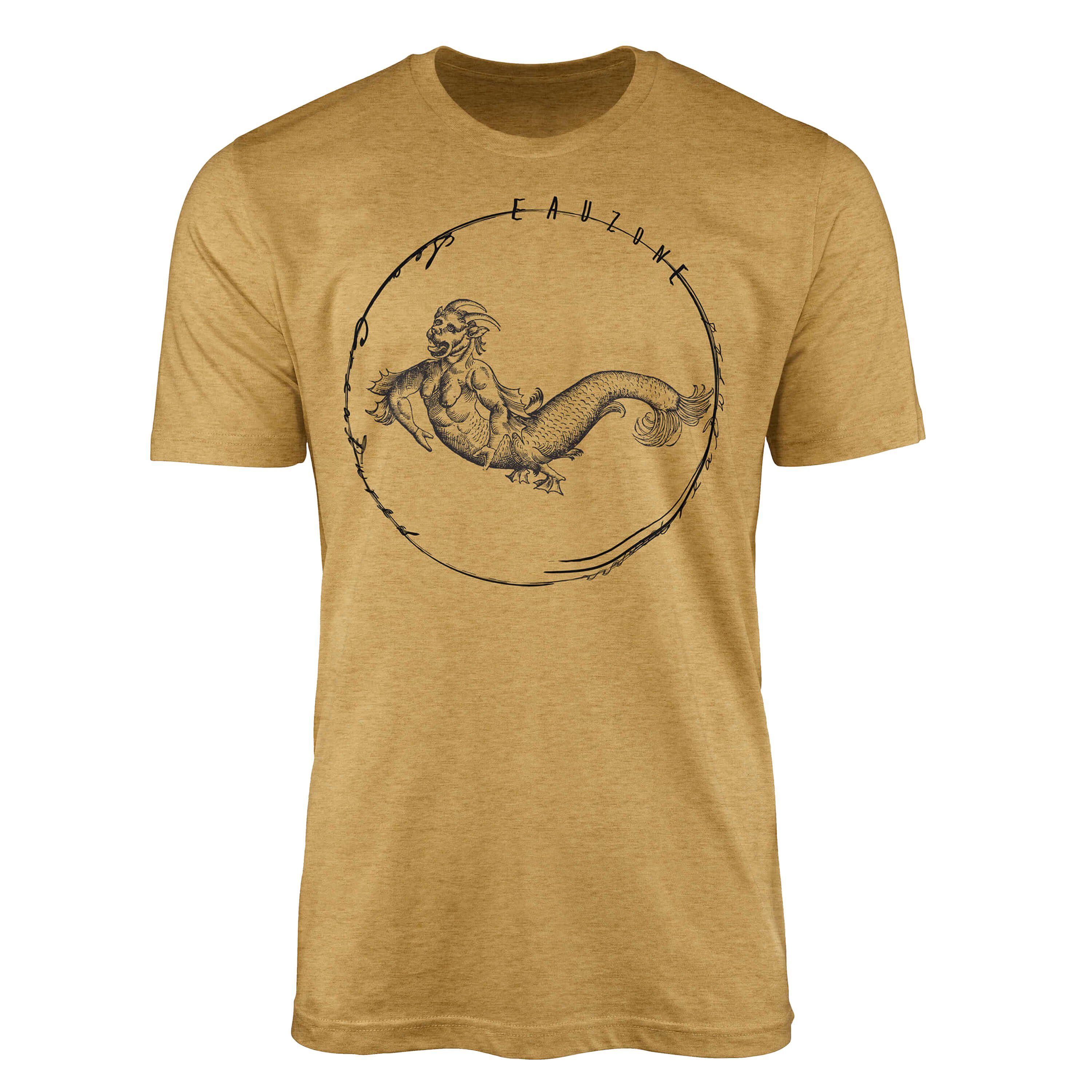 Sinus Art T-Shirt T-Shirt Tiefsee Fische - Serie: Sea Creatures, feine Struktur und sportlicher Schnitt / Sea 078 Antique Gold