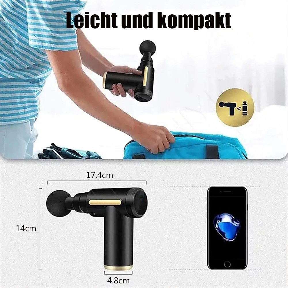 TUWENA Massagepistole Massagepistole Mini, Muskel Massagegerät Ultra Leise Handmassagegeräte, Tragbar 45DB Ultra Leise mit 6 Geschwindigkeiten, 4 Massageköpfen