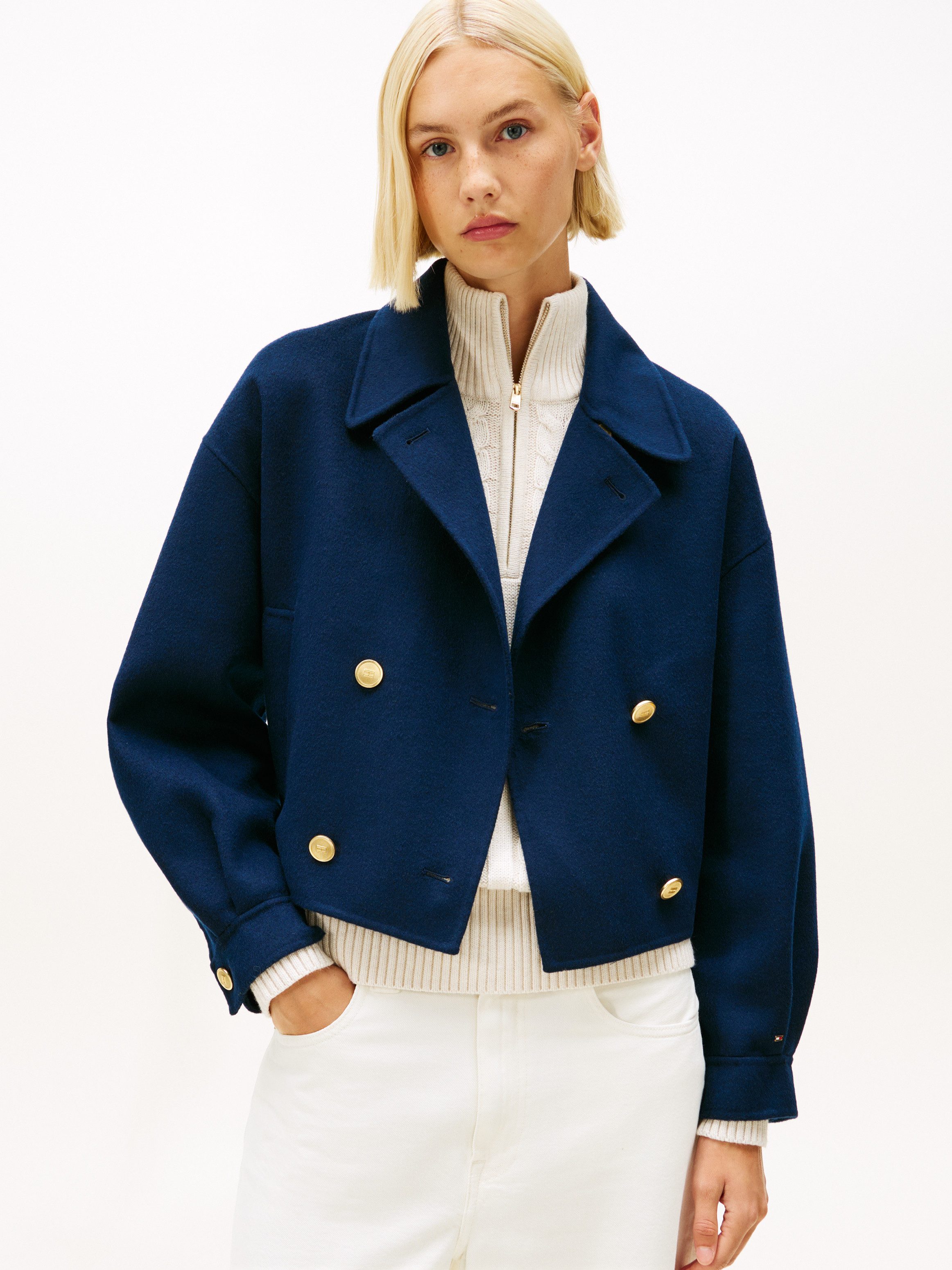 Tommy Hilfiger Kurzjacke DF WOOL GOLD BUTTON PEACOAT mit Wolle günstig online kaufen