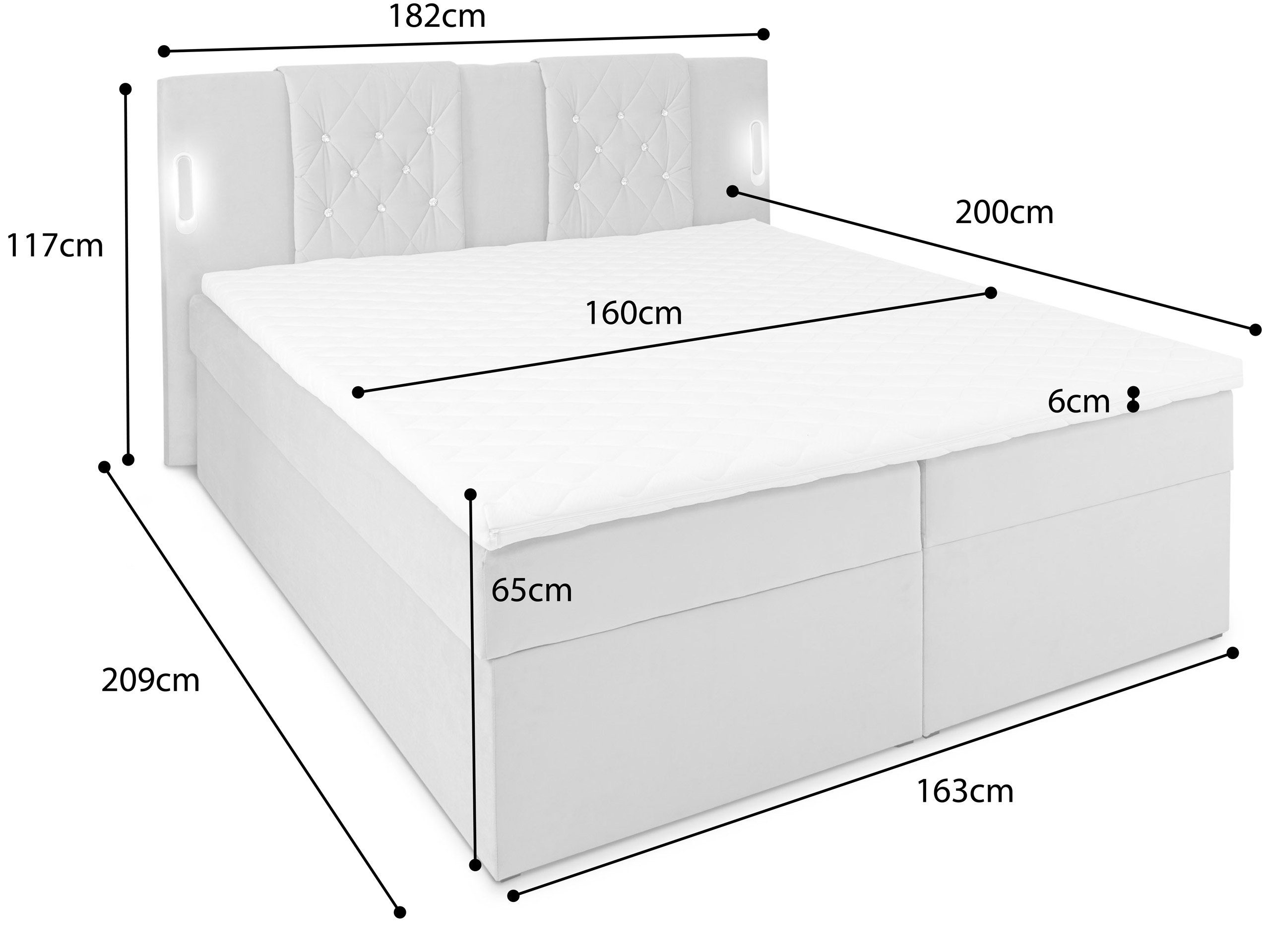 Bettkasten, Boxspringbett und Nachttischen mit wonello Kristallen, LED-Licht wahlweise anthrazit Nizza, mit