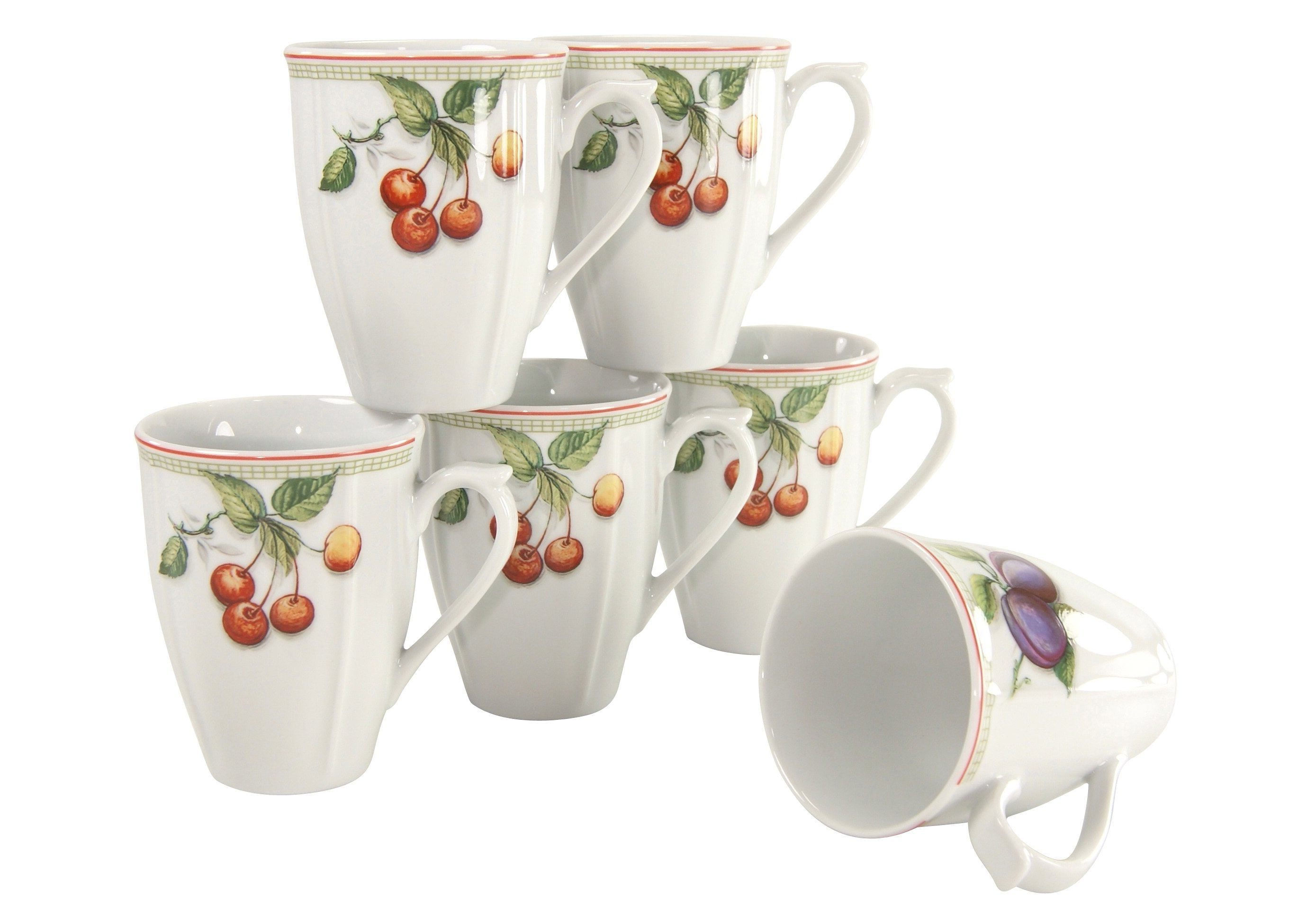 CreaTable Becher Kaffeebecher Flora Orchard, 6-tlg., Porzellan, Tassen Set, 6-teilig