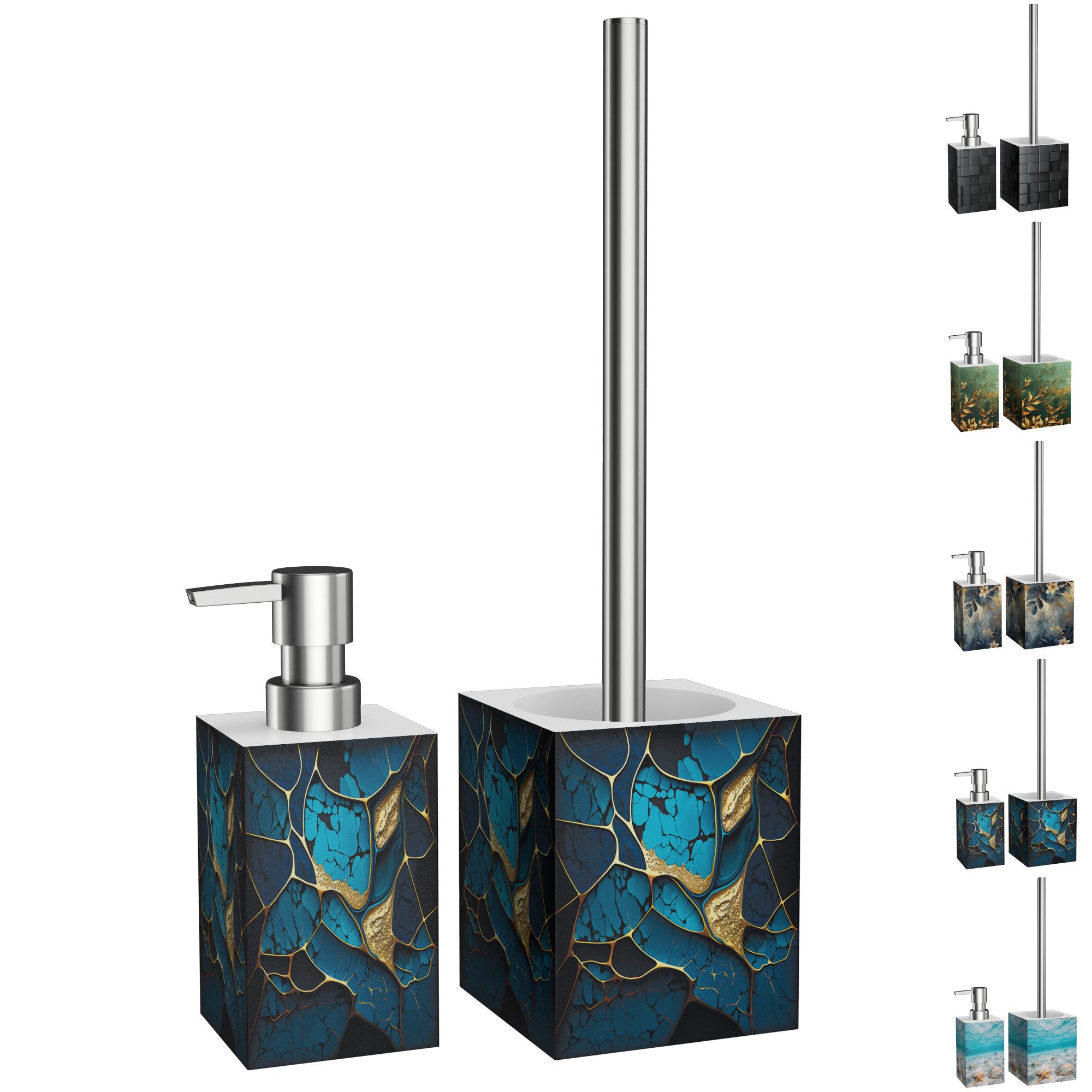 Sanilo Badaccessoire-Set mit Motiv, viele schöne Seifenspender und WC Bürsten zur Auswahl, Klobürste mit auswechselbaren Bürstenkopf, 2 tlg., 2-tlg., Desinfektionsspender mit stabiler Pumpe, hochwertig & modern