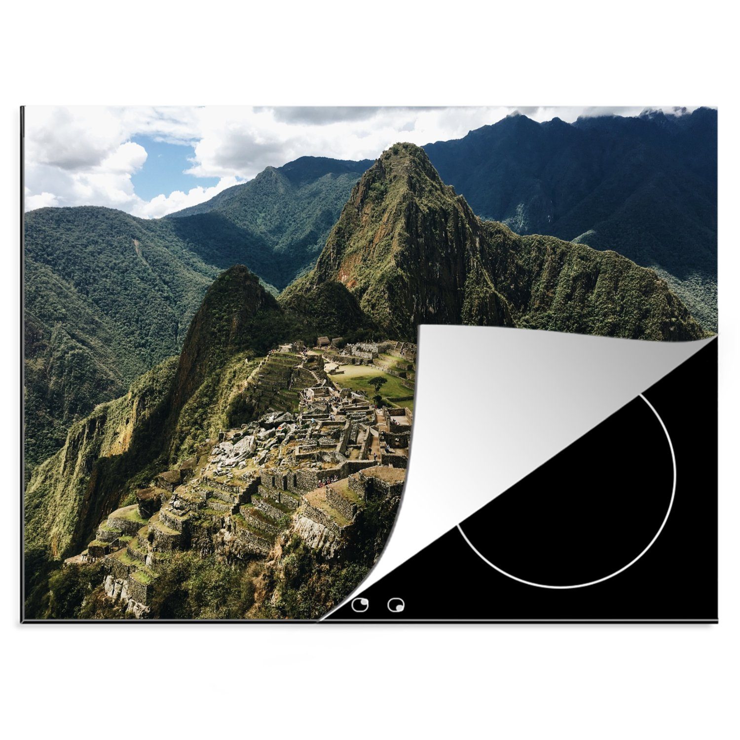 MuchoWow Herdblende-/Abdeckplatte Peru - Berg - Machu Picchu, Vinyl, (1 tlg), 70x52 cm, Mobile Arbeitsfläche nutzbar, Ceranfeldabdeckung