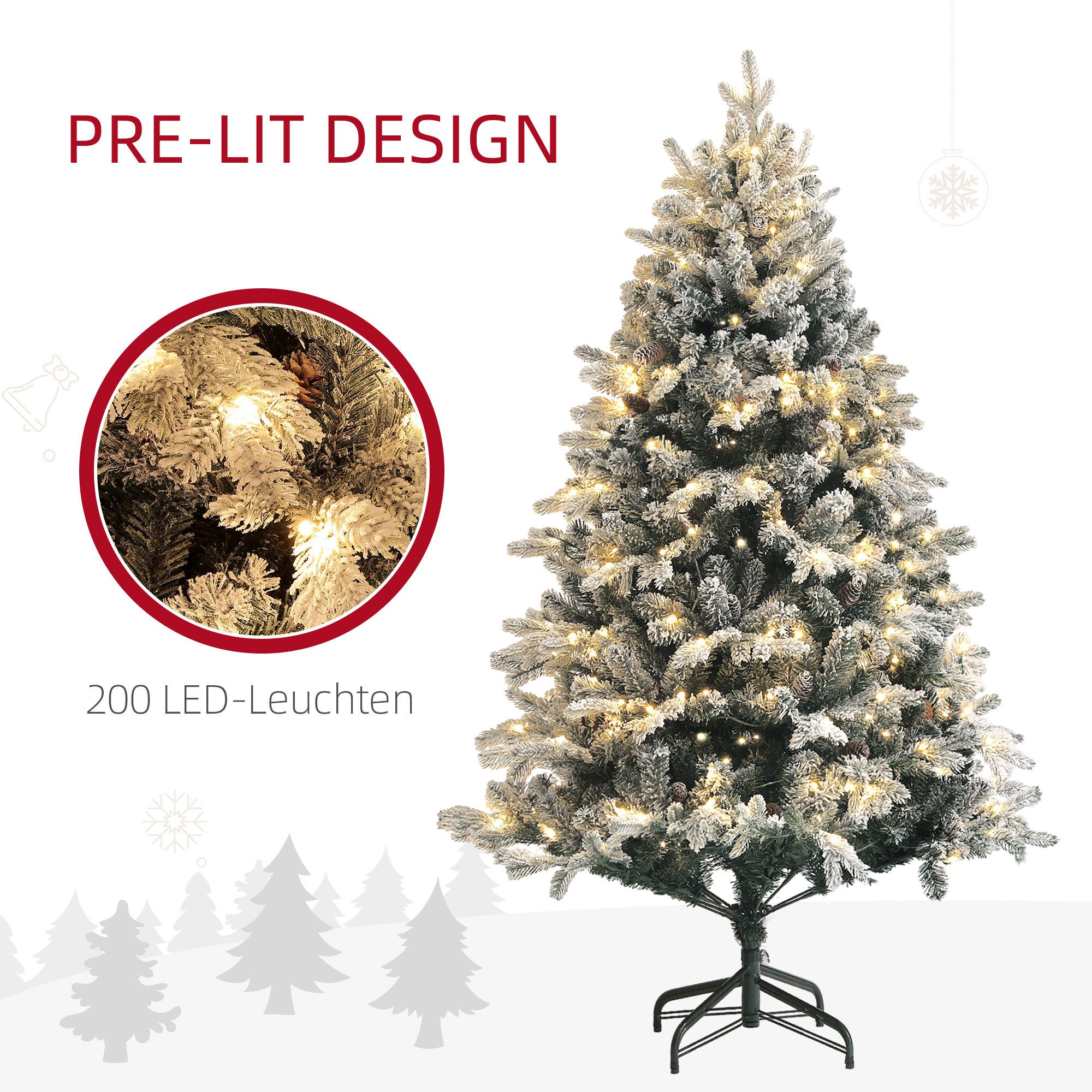 HOMCOM Künstlicher Weihnachtsbaum Christbaum mit 888 Spitzen, mit Schnee, klappbar Metallständer, Tannenbaum, mit Ständer, Grün+ Weiß – Bild 5 von 5