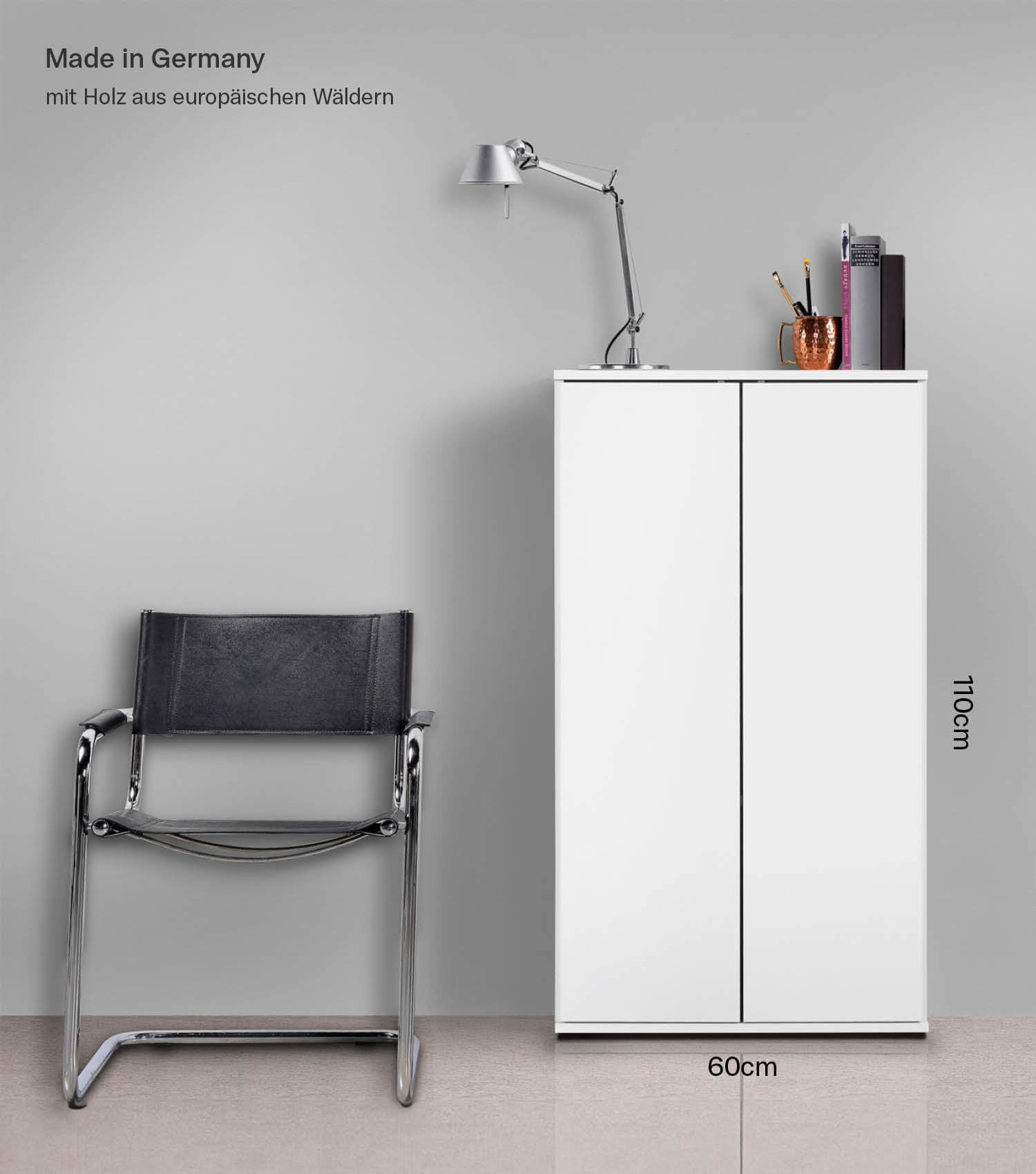 mokebo Mehrzweckschrank Der Schlanke (60x110 cm, mit 2 Einlegeböden) Aktenschrank, Büroschrank, Schuhschrank & Aufbewahrungsschrank in Weiß