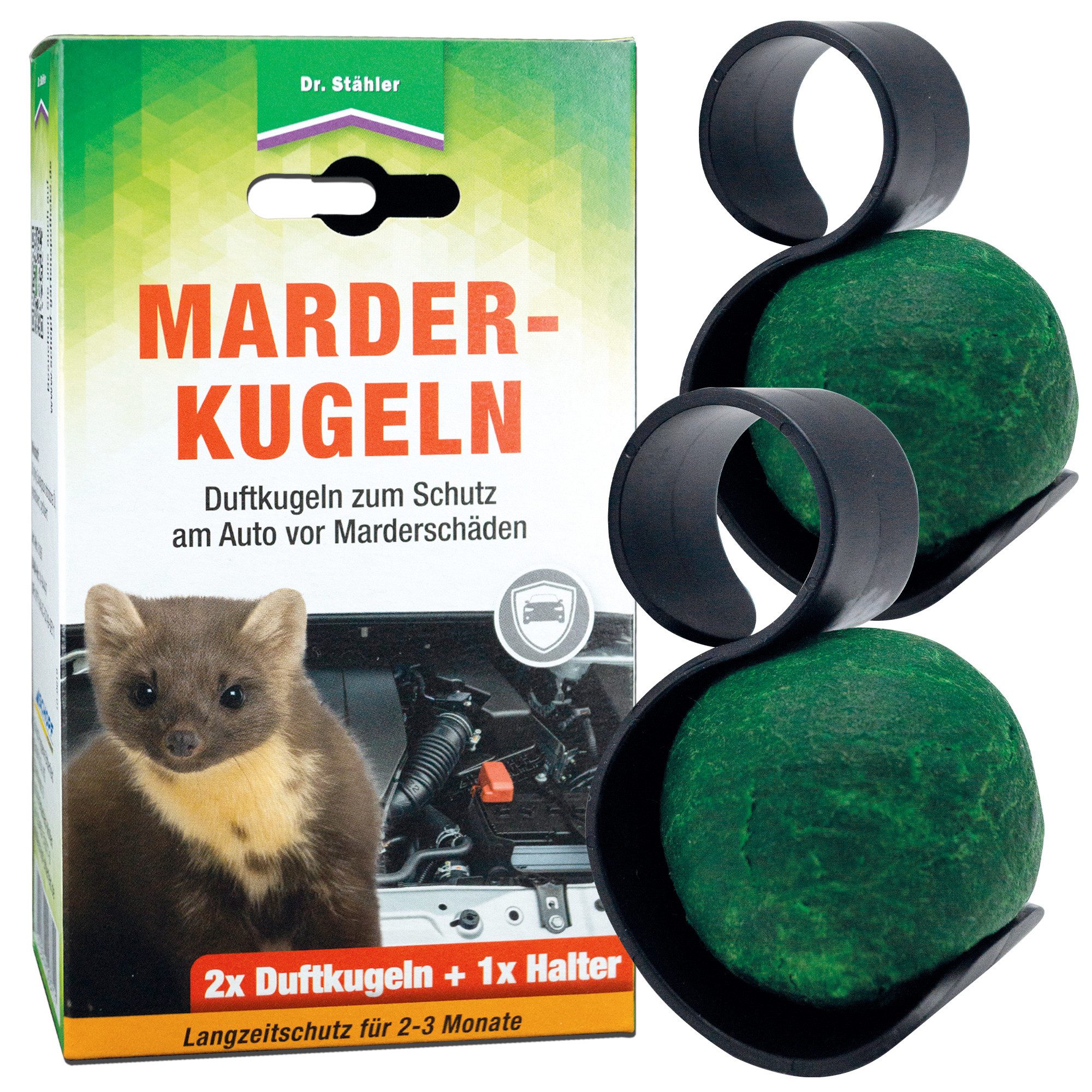 Dr. Stähler Marderabwehr-Stäbchen Marder-Duftkugeln - Effektiver Schutz vor Marderschäden am Auto, 2-St., Langanhaltender Abwehrgeruch - Mit Halterung - Wirksam bis zu 6 Wochen