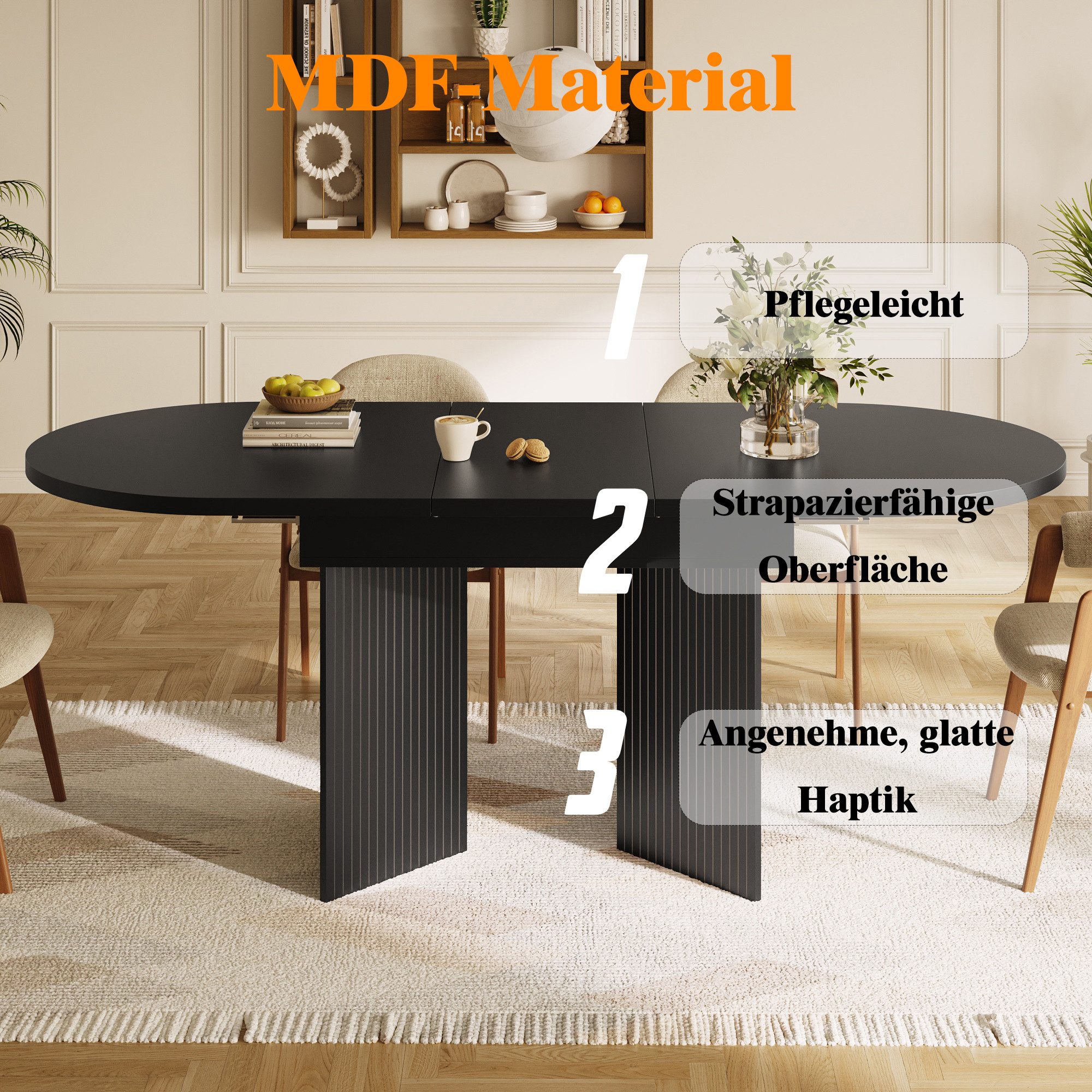 i@home Esstisch Teleskoptisch (1 Tisch), mit Hilfe innenliegender Einlegeplatten auf 120-160cm ausziehbar