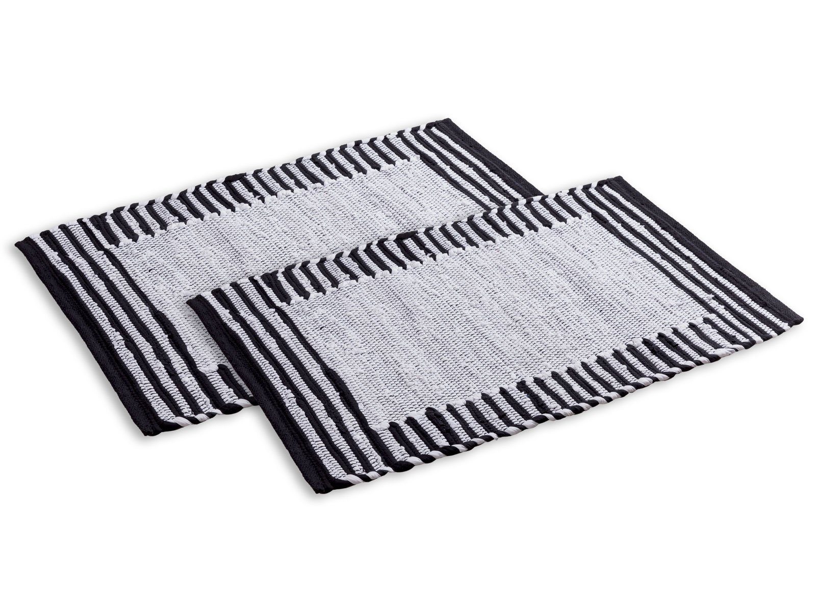 Teppich Badezimmerteppich Set 2er groß 80x50 Baumwolle Badvorleger vers Farben, Minara weiß-schwarz
