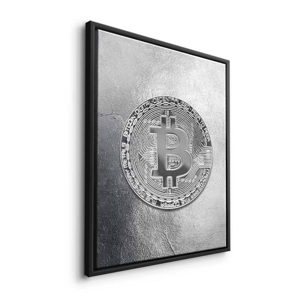 DOTCOMCANVAS® Leinwandbild, Bitcoin Rahmen Trading Crypto Leinwandbild Motivation - - Silber silberner - - Premium