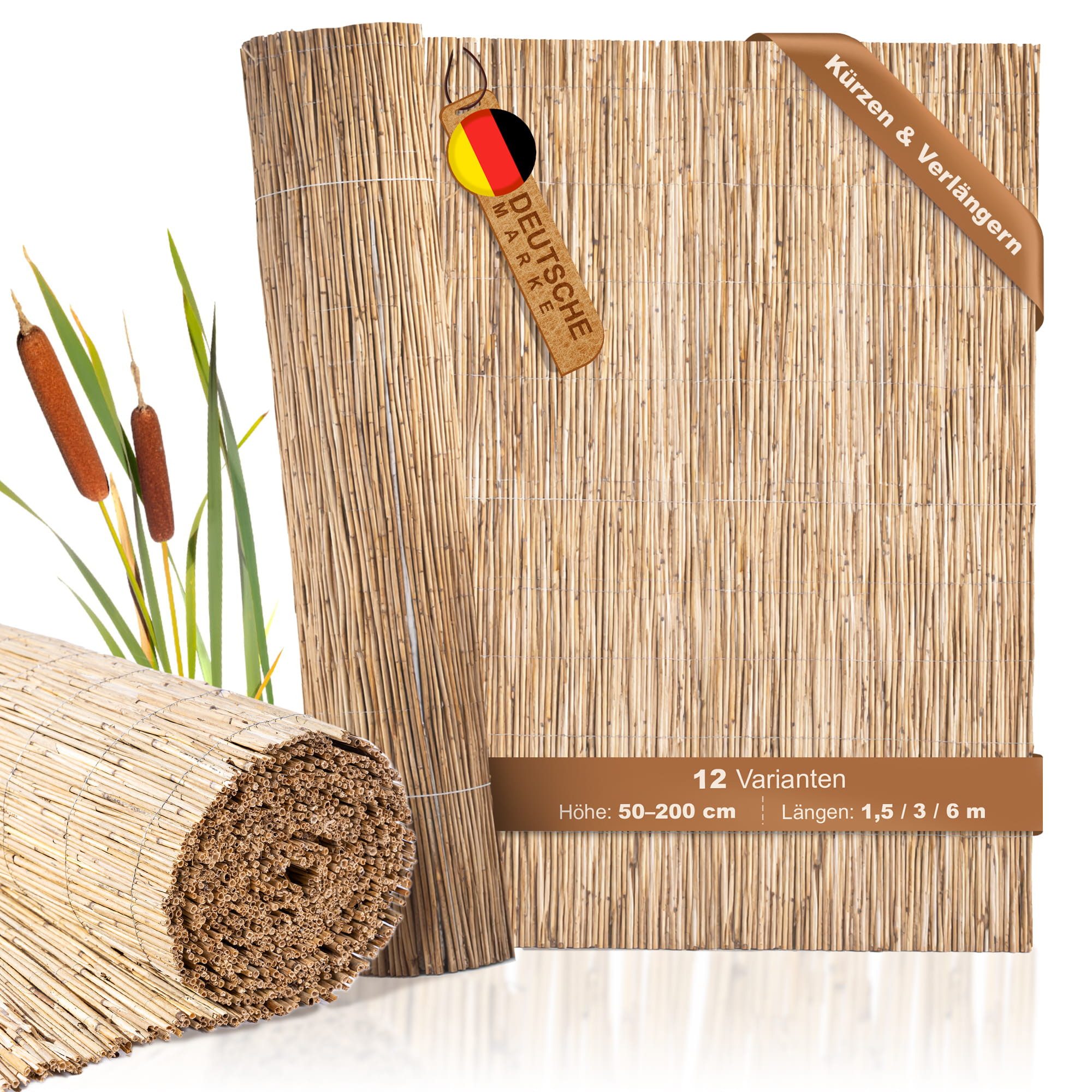 BooGardi Sichtschutzzaunmatten Schilfrohrmatte natur, (1-St., Sichtschutzmatte Schilf Höhe 50cm x Länge 150cm), Sichtschutz Balkon ohne bohren Garten Schilfmatte