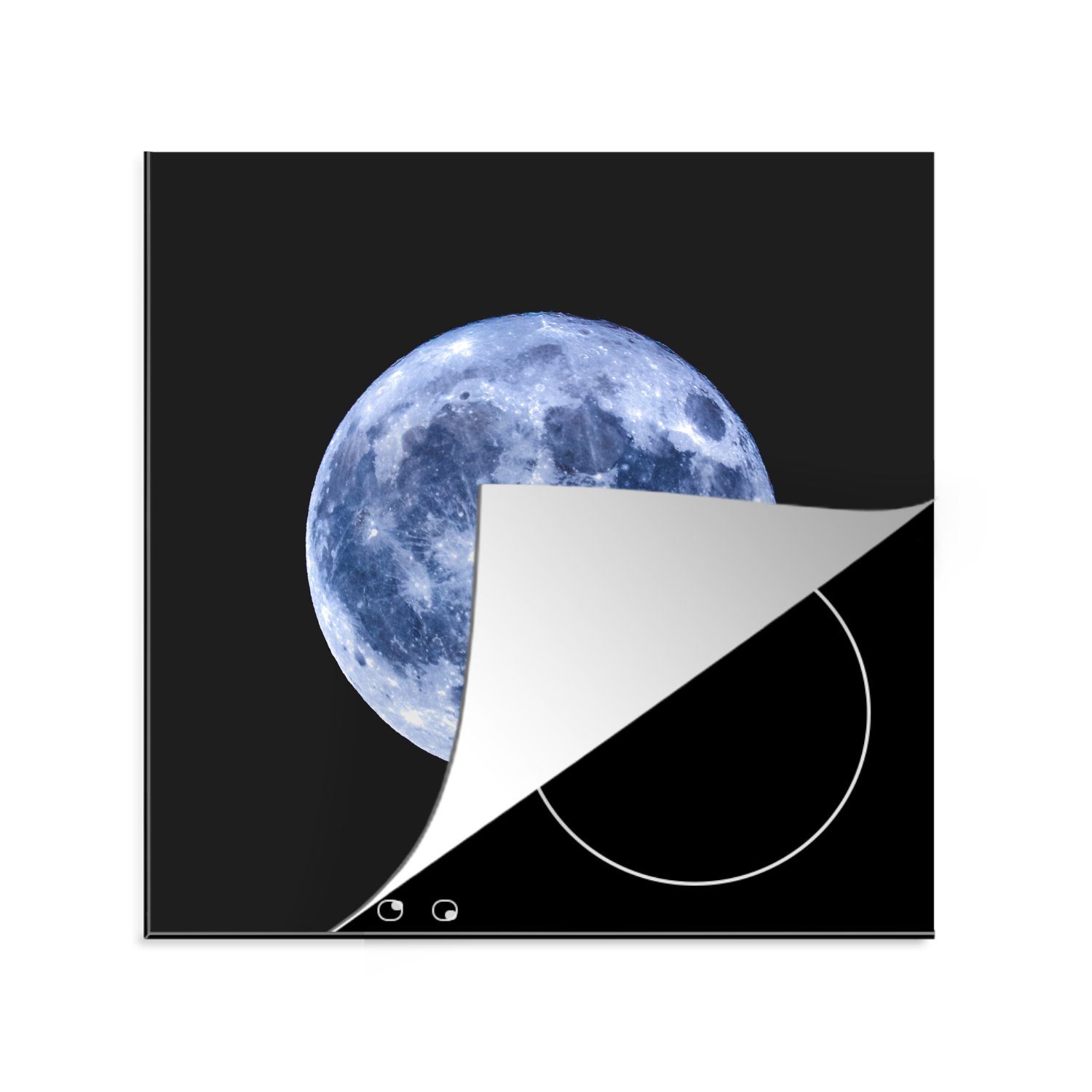 MuchoWow Herdblende-/Abdeckplatte Mond - Blau - Schwarz, Vinyl, (1 tlg), 78x78 cm, Ceranfeldabdeckung, Arbeitsplatte für küche | Herdabdeckplatten