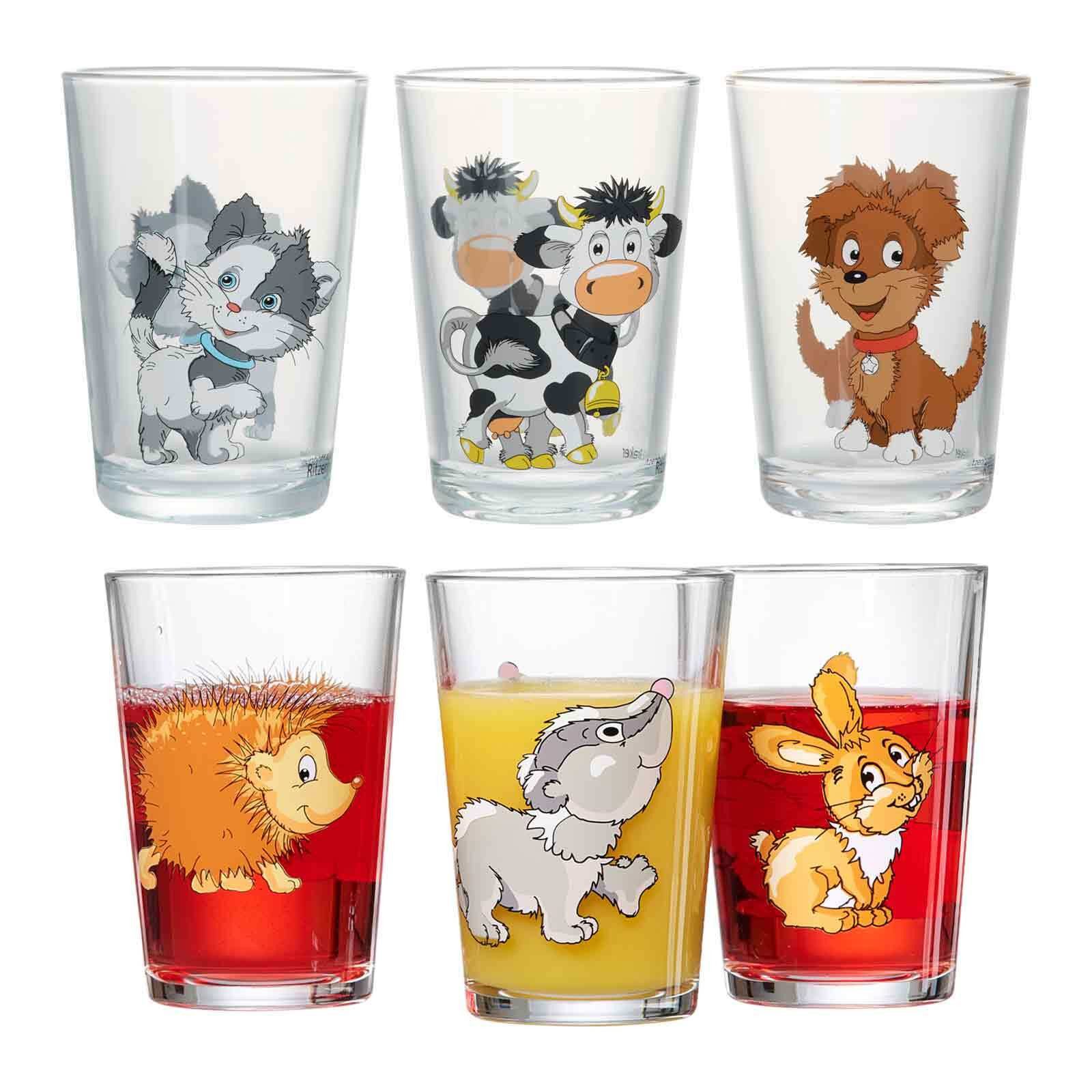 Ritzenhoff & Breker Kinderbecher Hof- und Waldtiere Kindergläser 205 ml 6er Set, 6-tlg., Glas