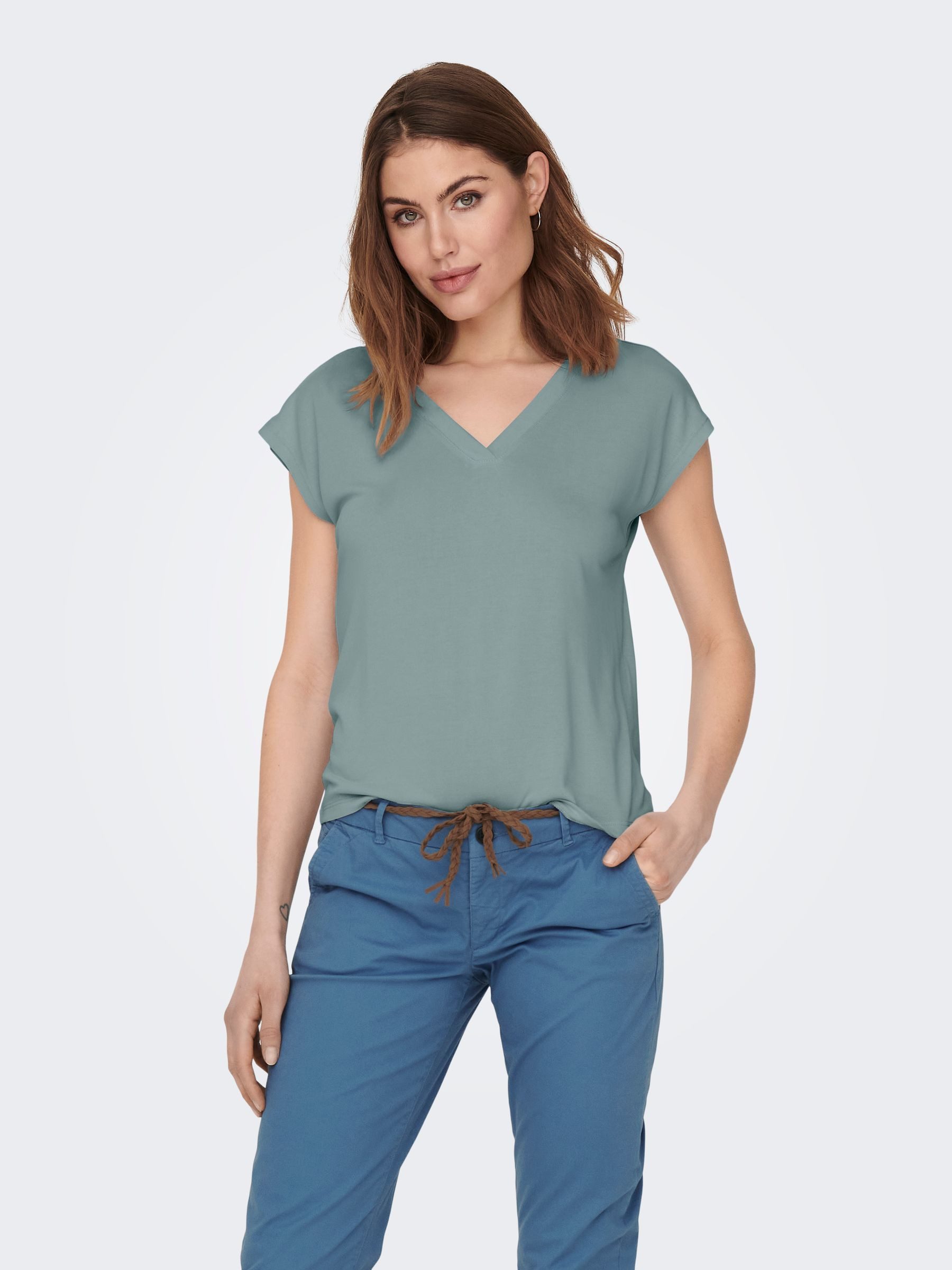 ONLY T-Shirt Basic mit V-Ausschnitt, kurze günstig online kaufen