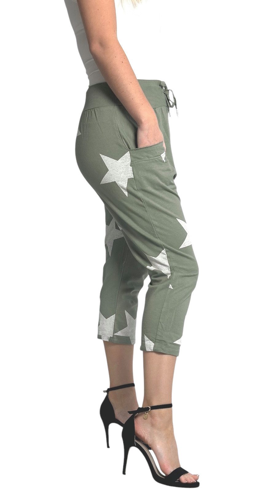 Mississhop Caprihose Damen Capri Hose Boyfriend Hose Jogginghose mit Sterne M. 167