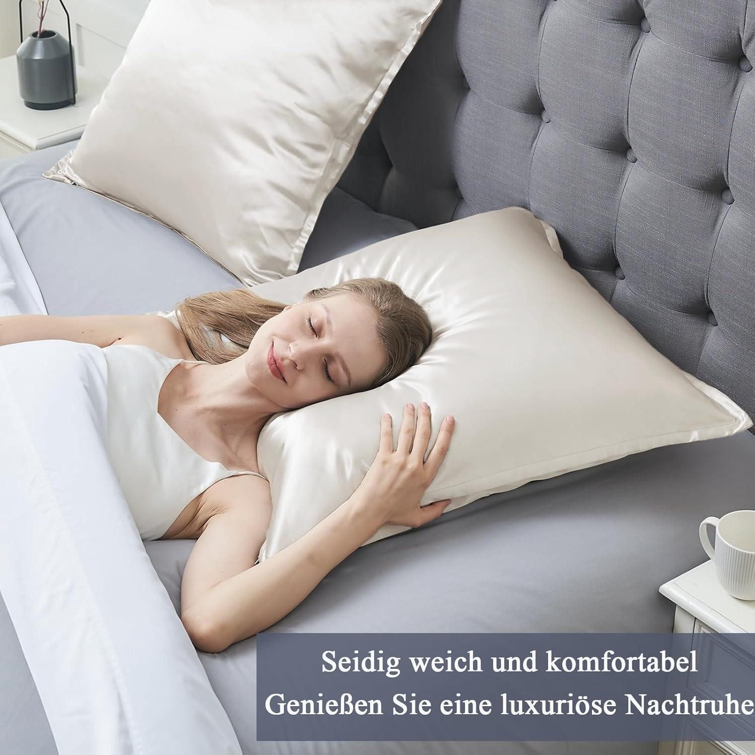 Vielit Kissenbezug Satin Kissenbezug 80x80 2er Set Beige Weich Seidig für Lockiges Haar