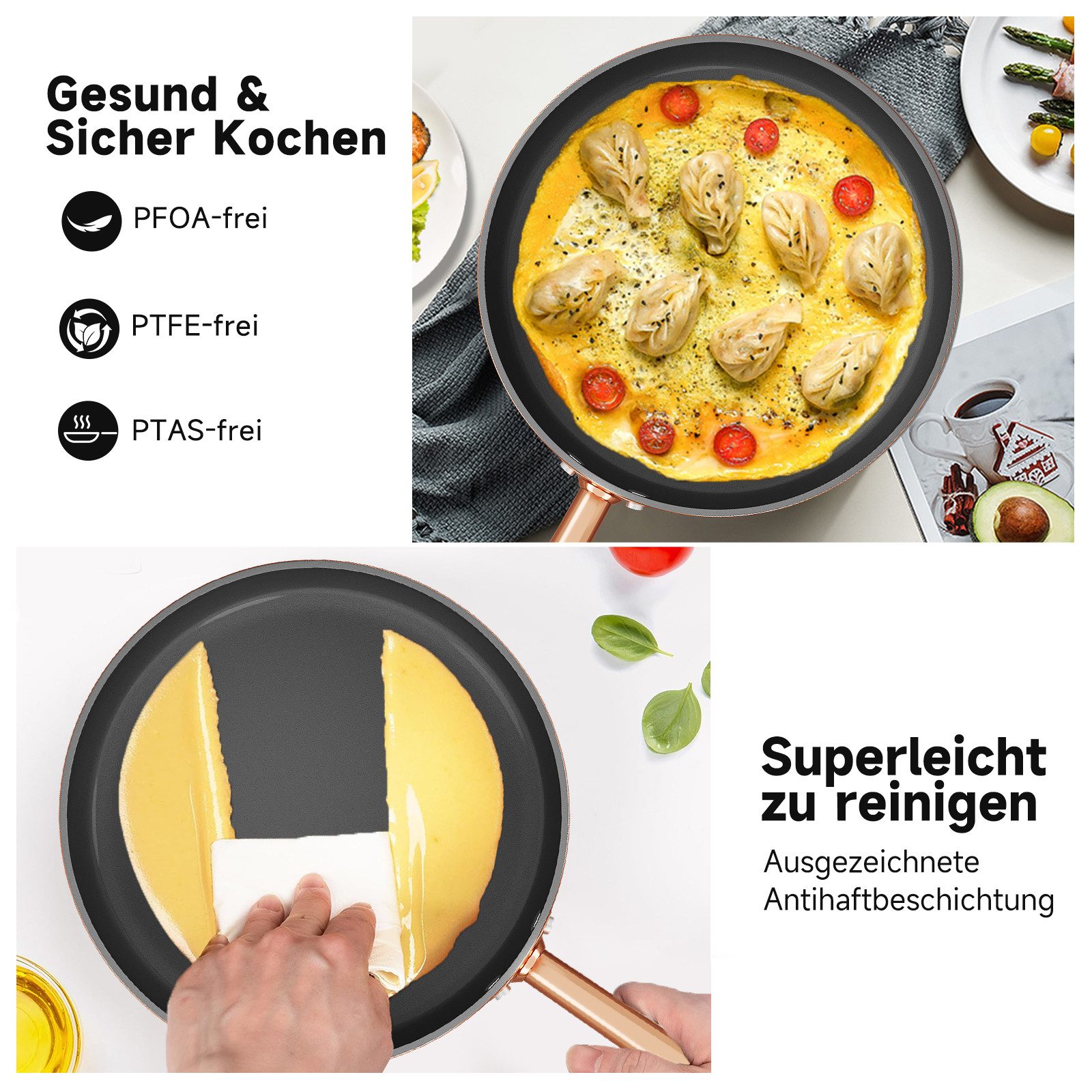 HOMELUX Topf-Set 8-teiliges Induktions Küchenhelfer-Set, Aluminium (8-tlg, 8-tlg., 2 Pfannen+2 Kochtöpfe+1 Kasserolle), für alle Herdarten geeignet – Bild 4 von 5
