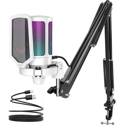 FIFINE Mikrofon »USB Mikrofon Streaming mit Arm Kondensator Mikrofon Set PC Gaming RGB«, Stummschalttaste, Popfilter und Stoßdämpferhalterung, Weiß