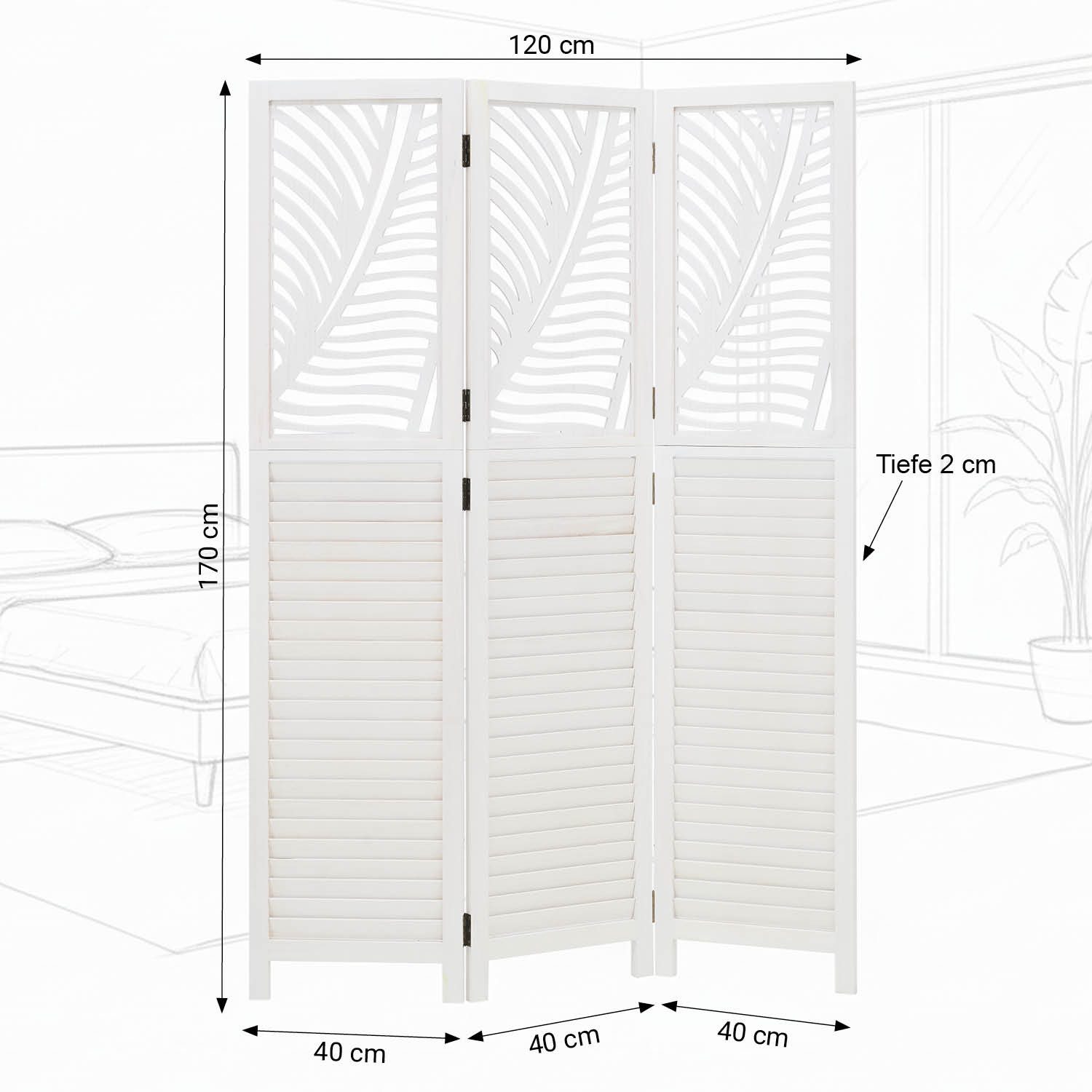 Homestyle4u Paravent Raumteiler Raumtrenner Sichtschutz Weiß Indoor Holz Wohnzimmer (3-teilig), Trennwand, 3-teilig, faltbar. € 99,95